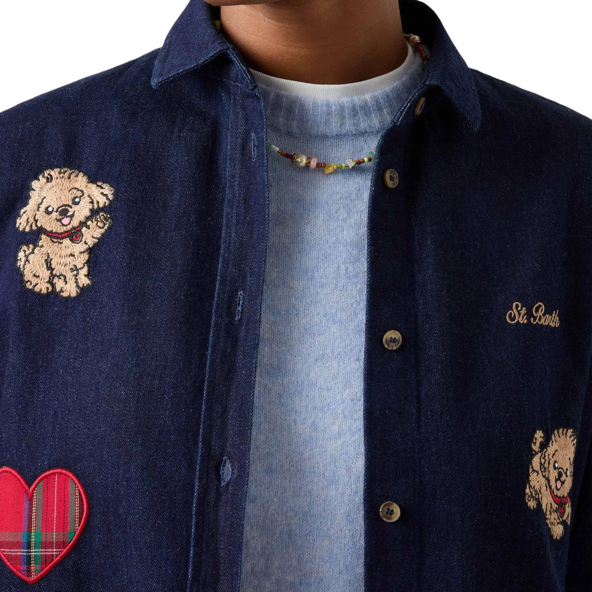 Camicia Gigy in denim di cotone con ricamo barboncini