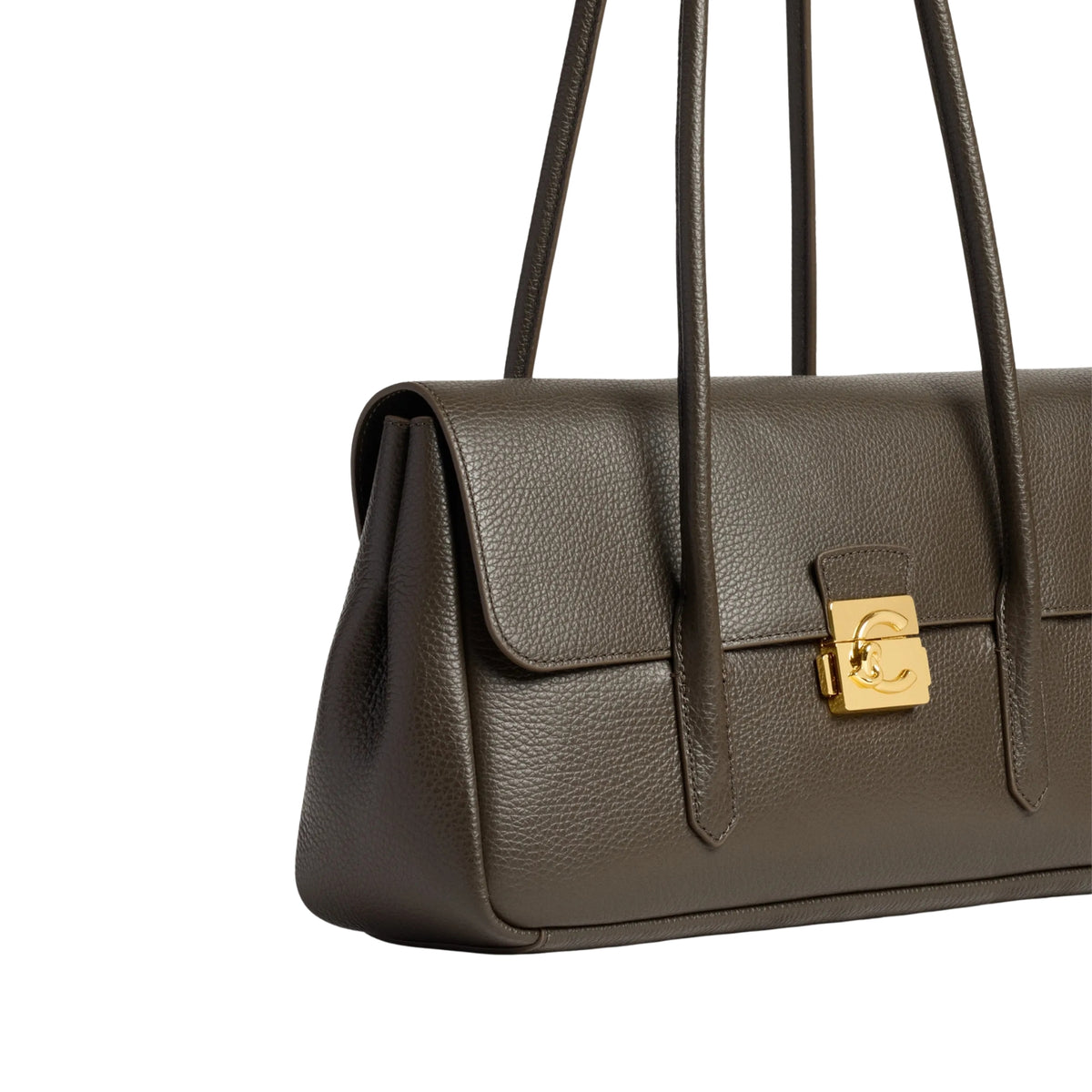 Borsa in pelle bottalata con chiusura distintiva - Fango
