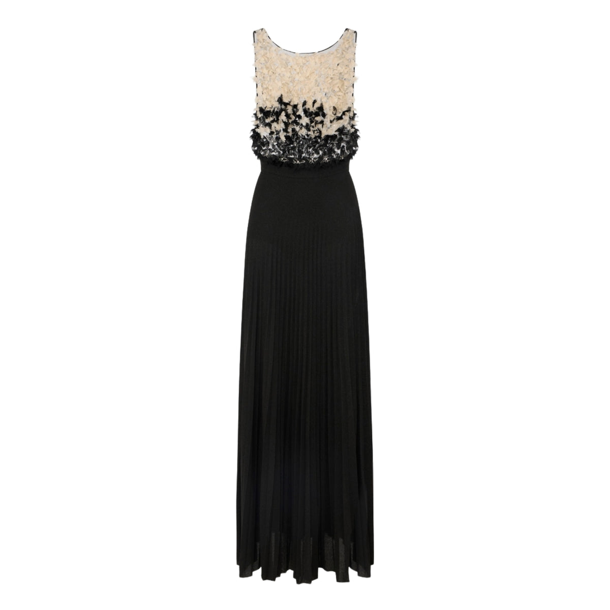 Abito da sera, top in tulle con petali 3D e cristalli - Nero