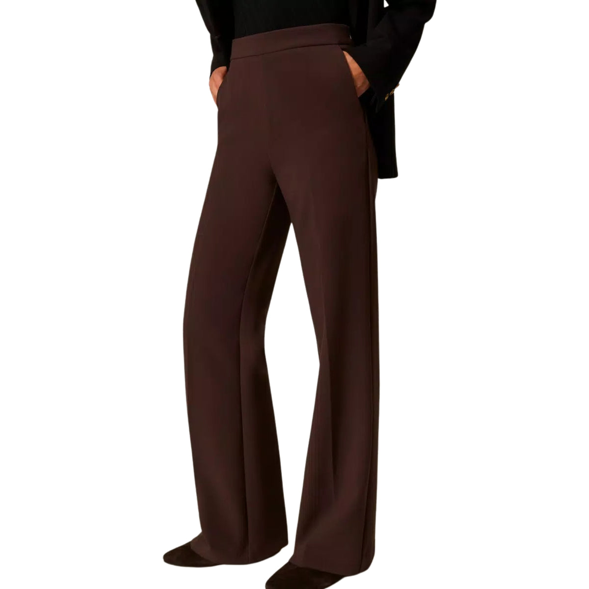 Pantalone in crêpe double con zip invisibile - Testa di moro