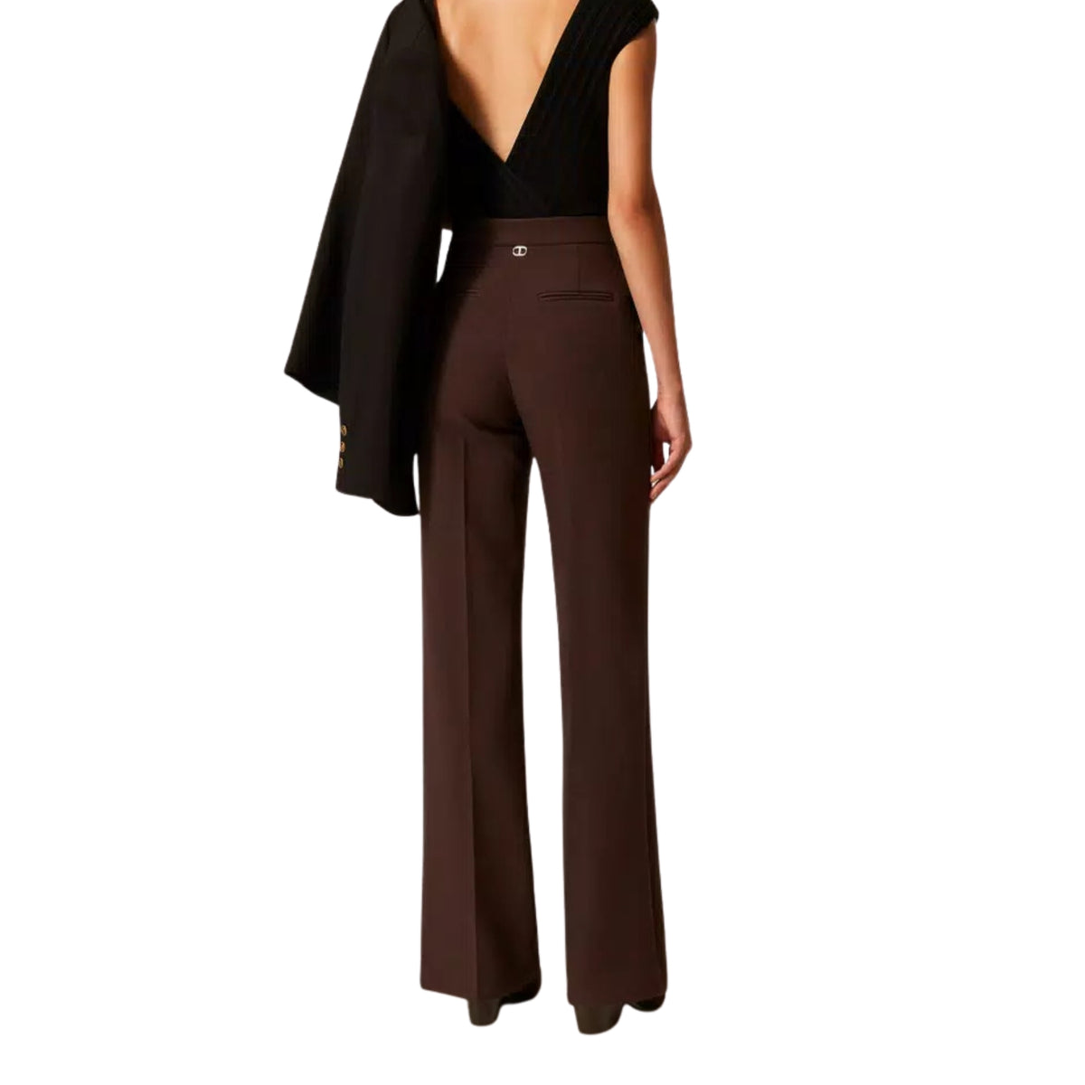 Pantalone in crêpe double con zip invisibile - Testa di moro