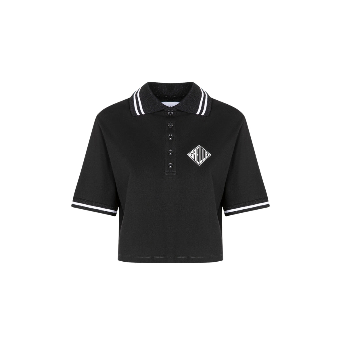 T-shirt crop con collo a polo - Nero