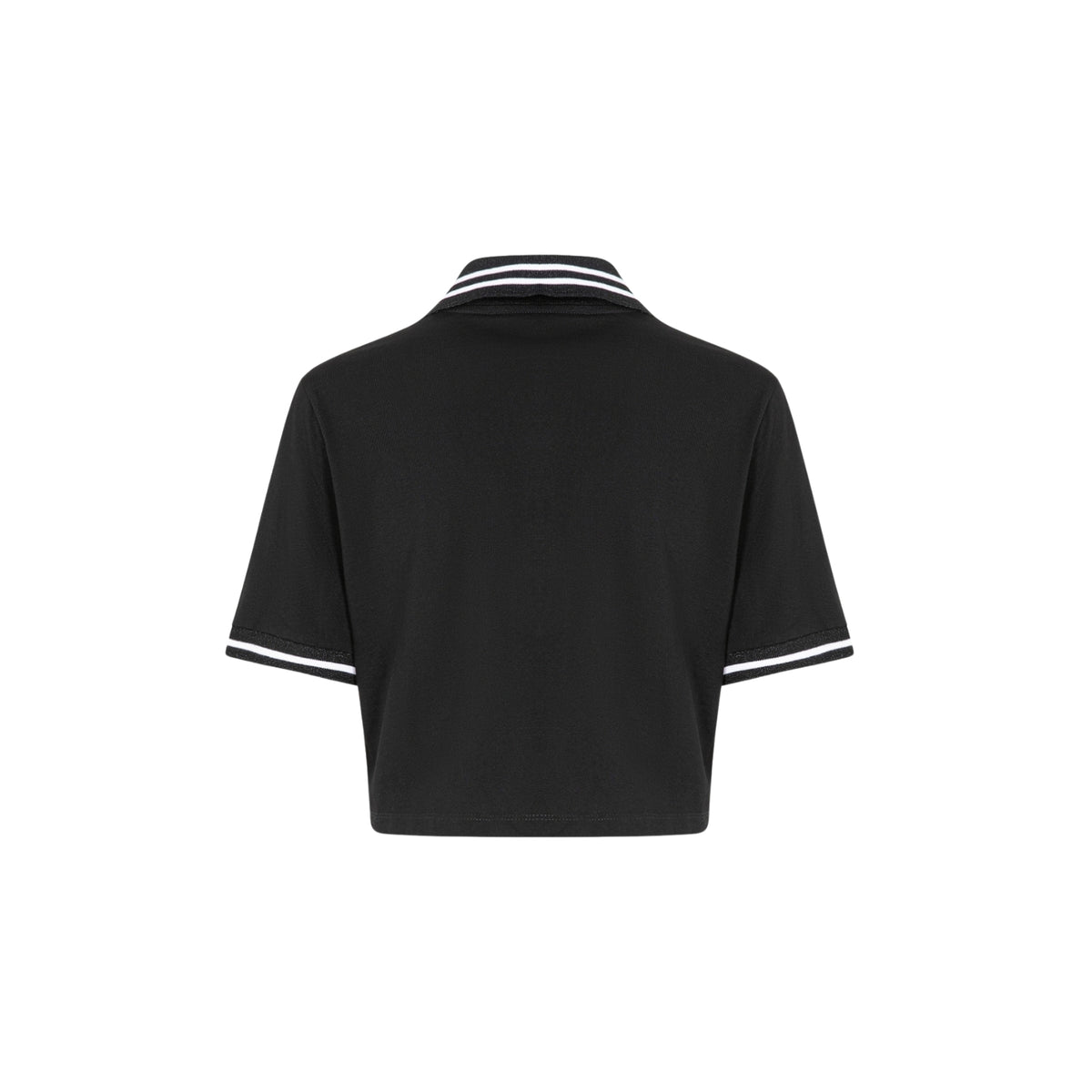 T-shirt crop con collo a polo - Nero