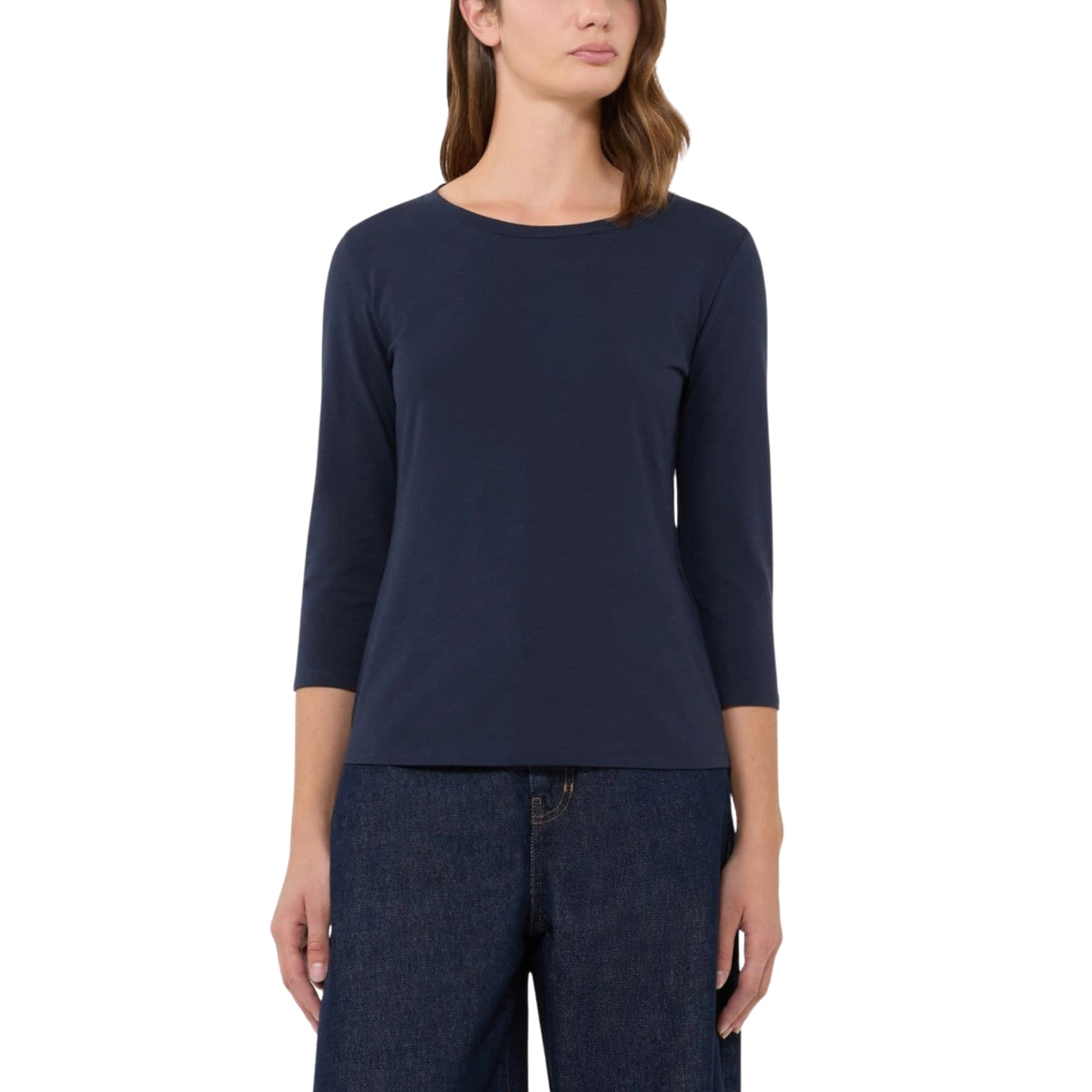 T-shirt basic in jersey di cotone stretch - Blu