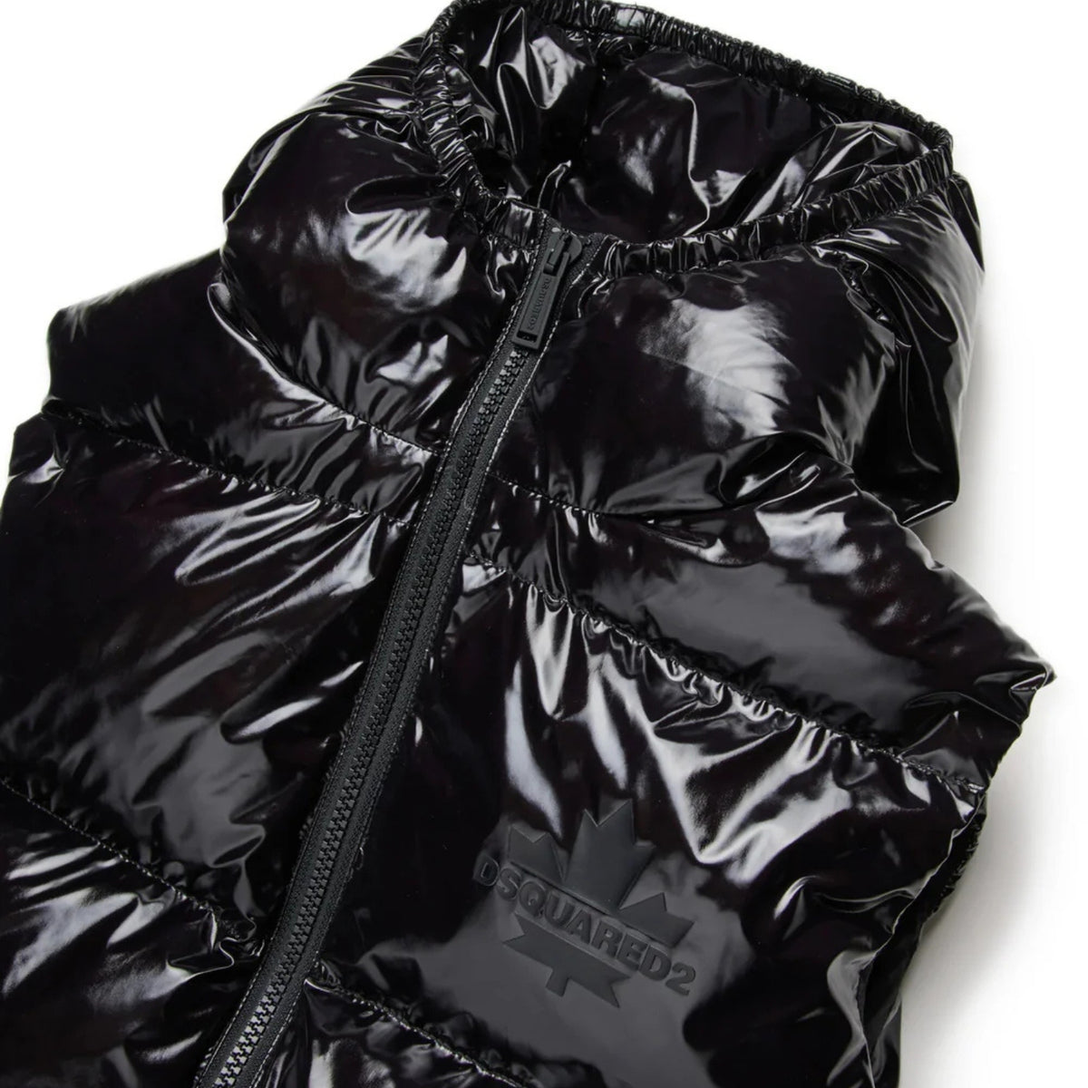 Gilet in nylon lucido con logo e foglia d'acero - Nero