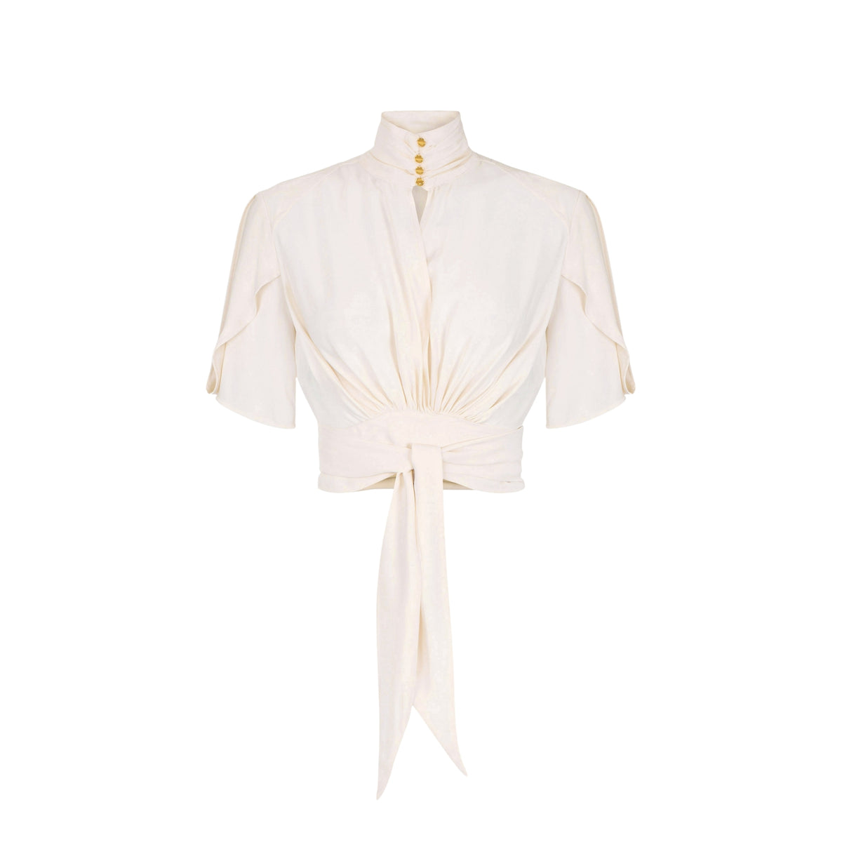 Blusa con volant e fusciacca drappeggiata - Burro