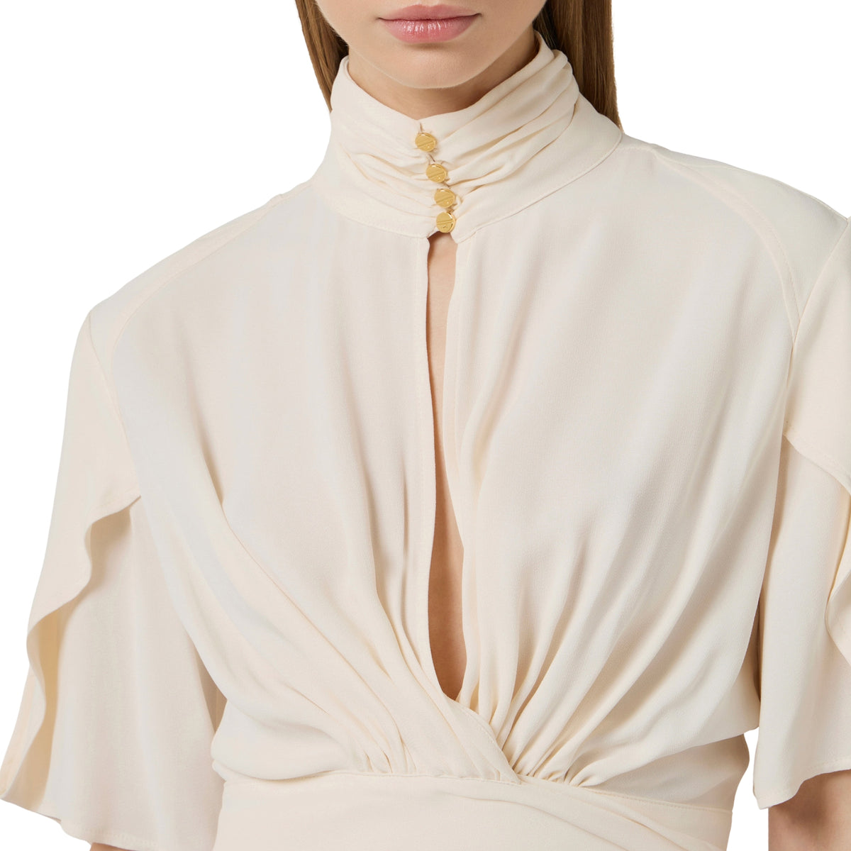 Blusa con volant e fusciacca drappeggiata - Burro
