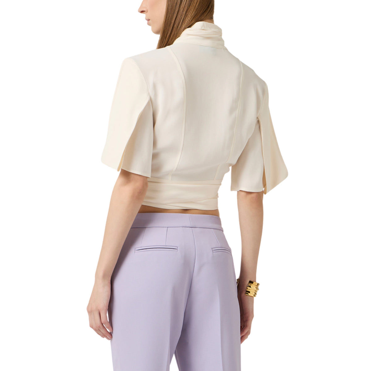 Blusa con volant e fusciacca drappeggiata - Burro