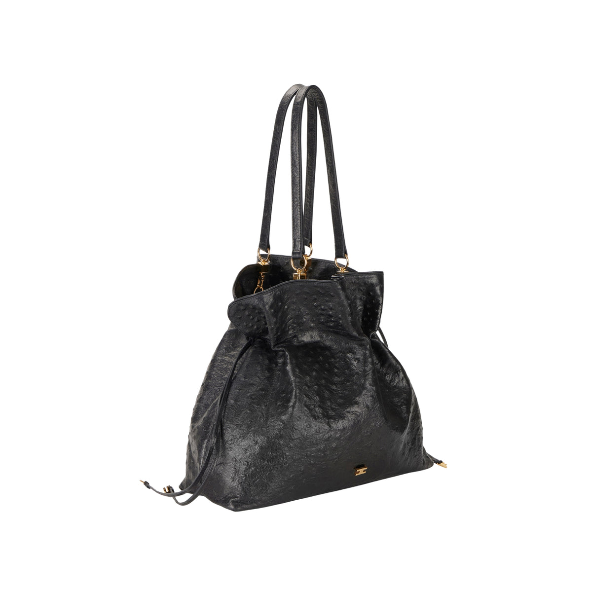 Borsa tote realizzata in pelle con stampa struzzo. L - Nero