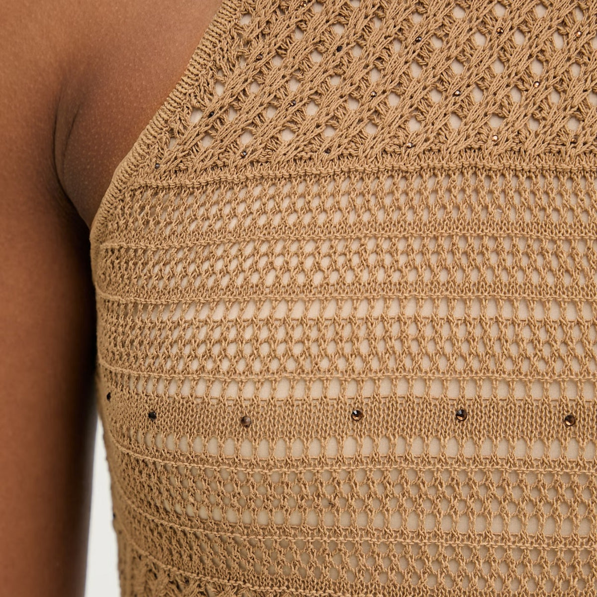 Minidress in maglia elasticizzata con lino - Beige