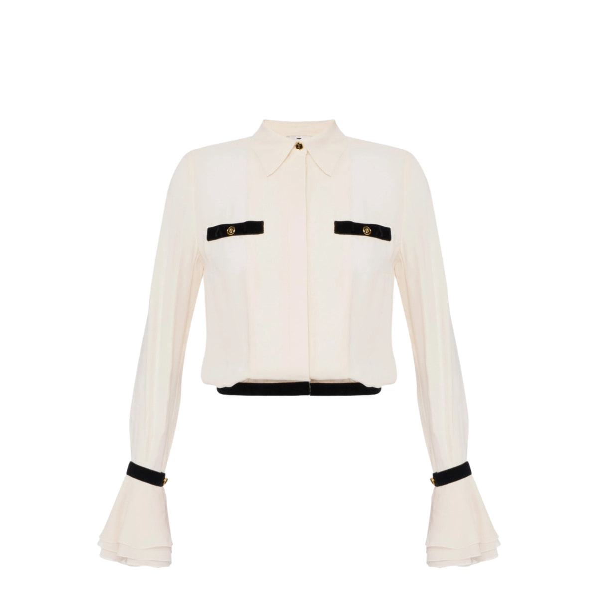 Camicia con plastron e polsi a campanella - Latte