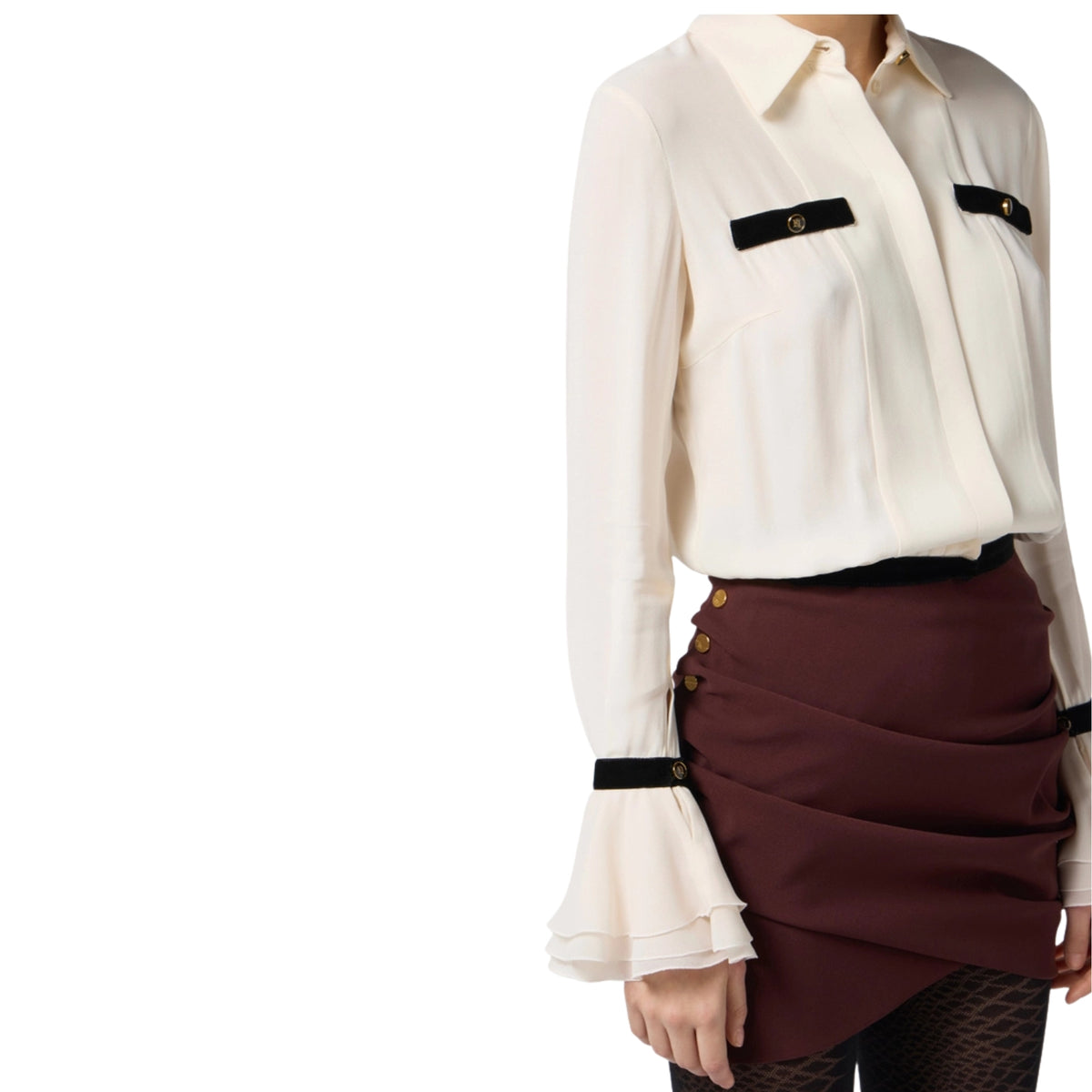 Camicia con plastron e polsi a campanella - Latte