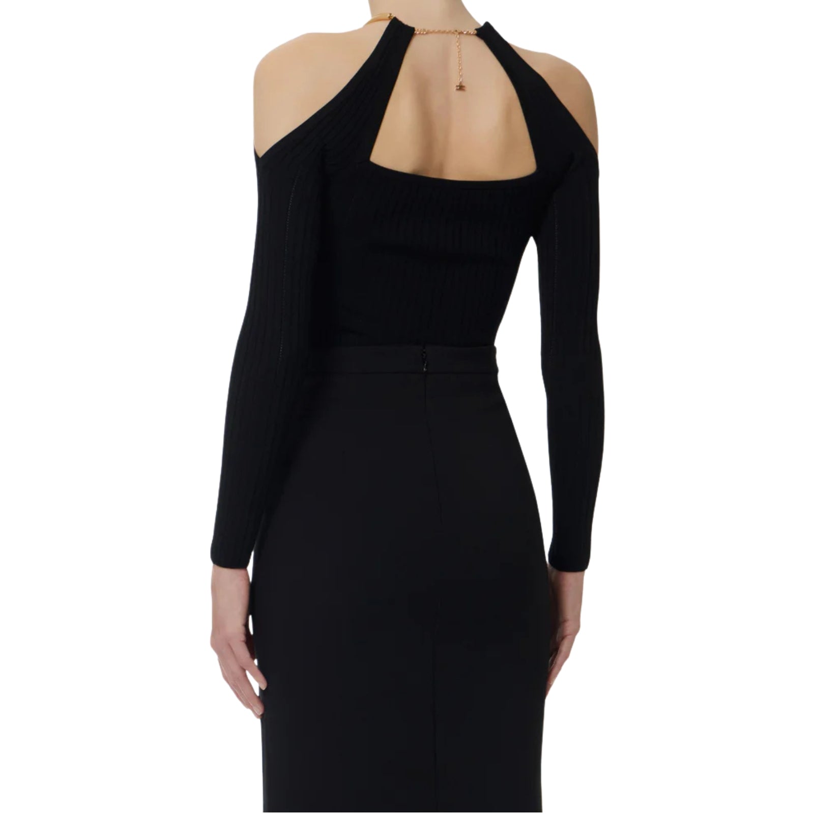 Top in maglia con dettaglio gioiello - NERO