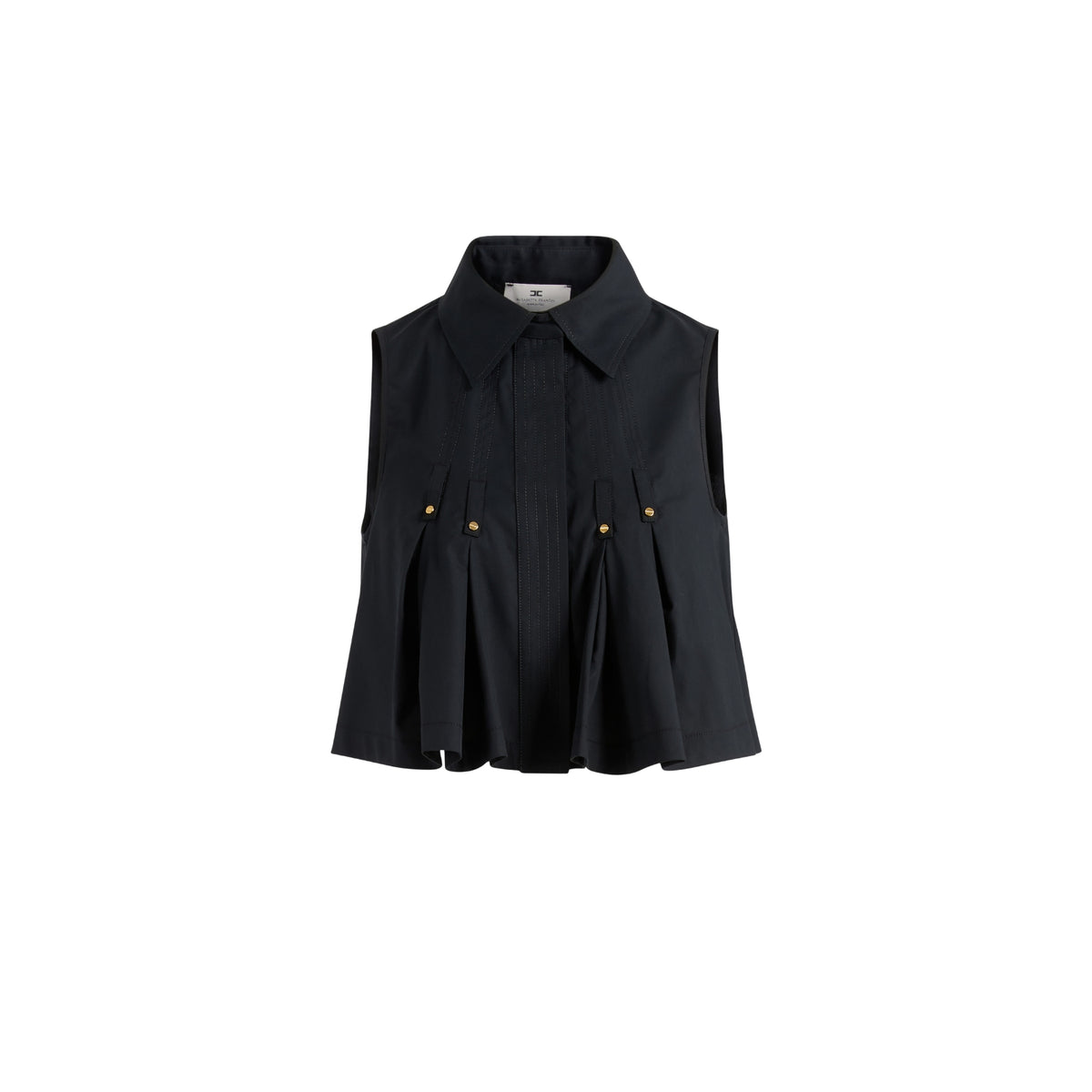 Camicia smanicata con colletto alto e martingala logo - Nero