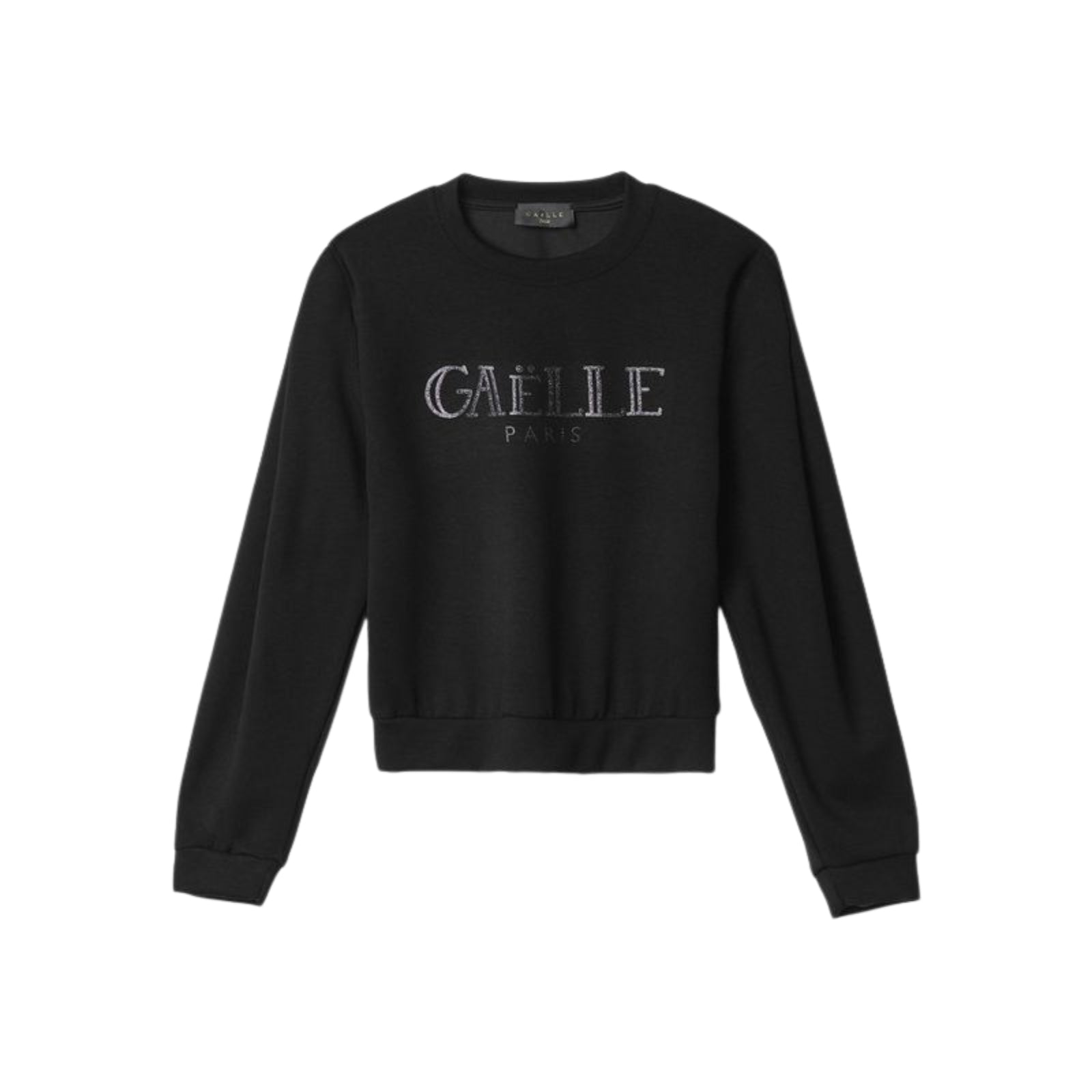 Felpa girocollo con logo a strass - NERO