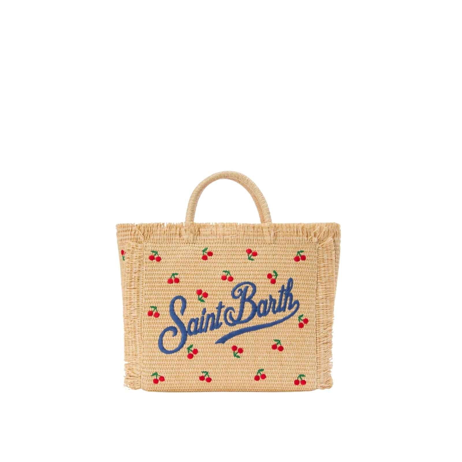 Borsa Colette in tessuto effetto paglia con ricami ciliegie