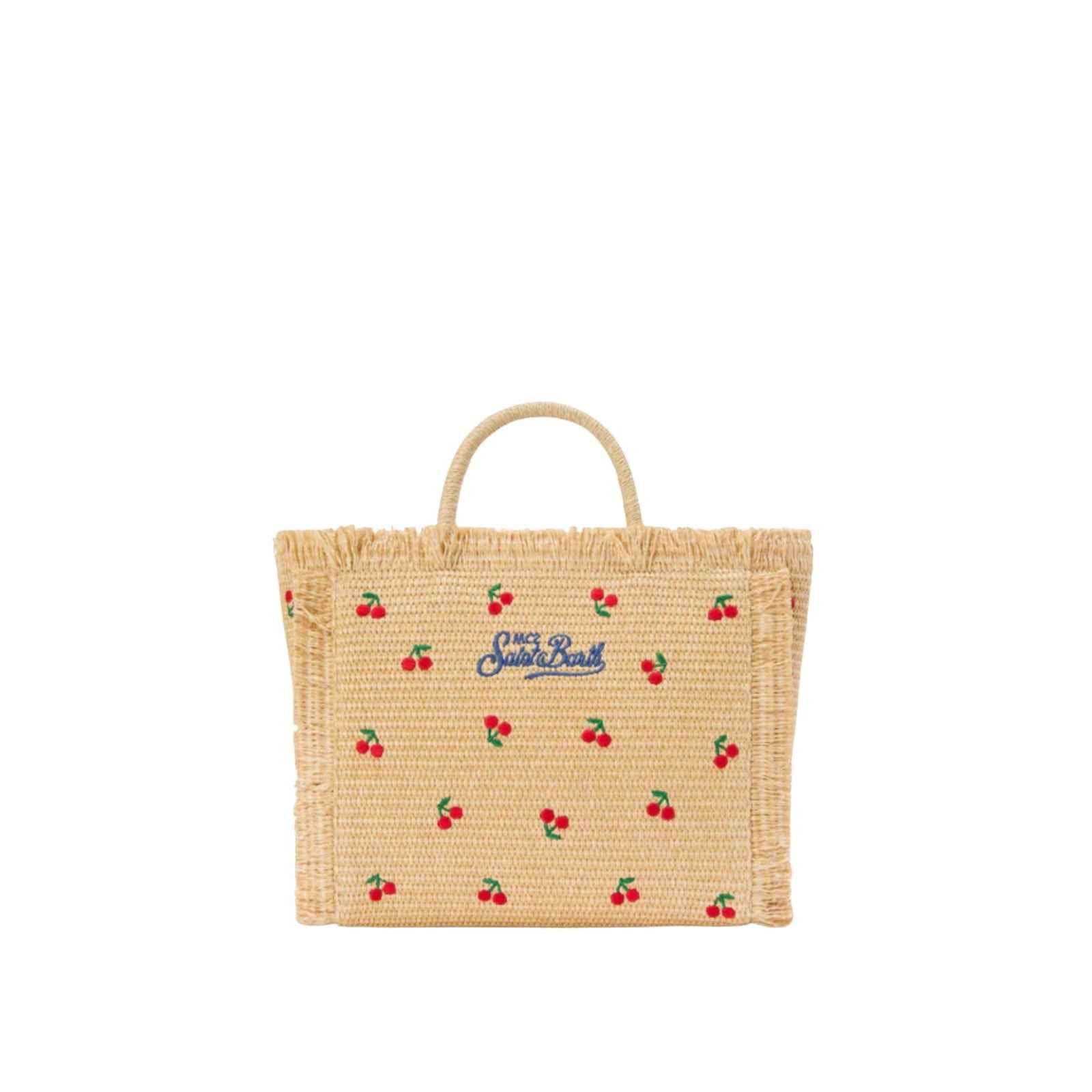 Borsa Colette in tessuto effetto paglia con ricami ciliegie