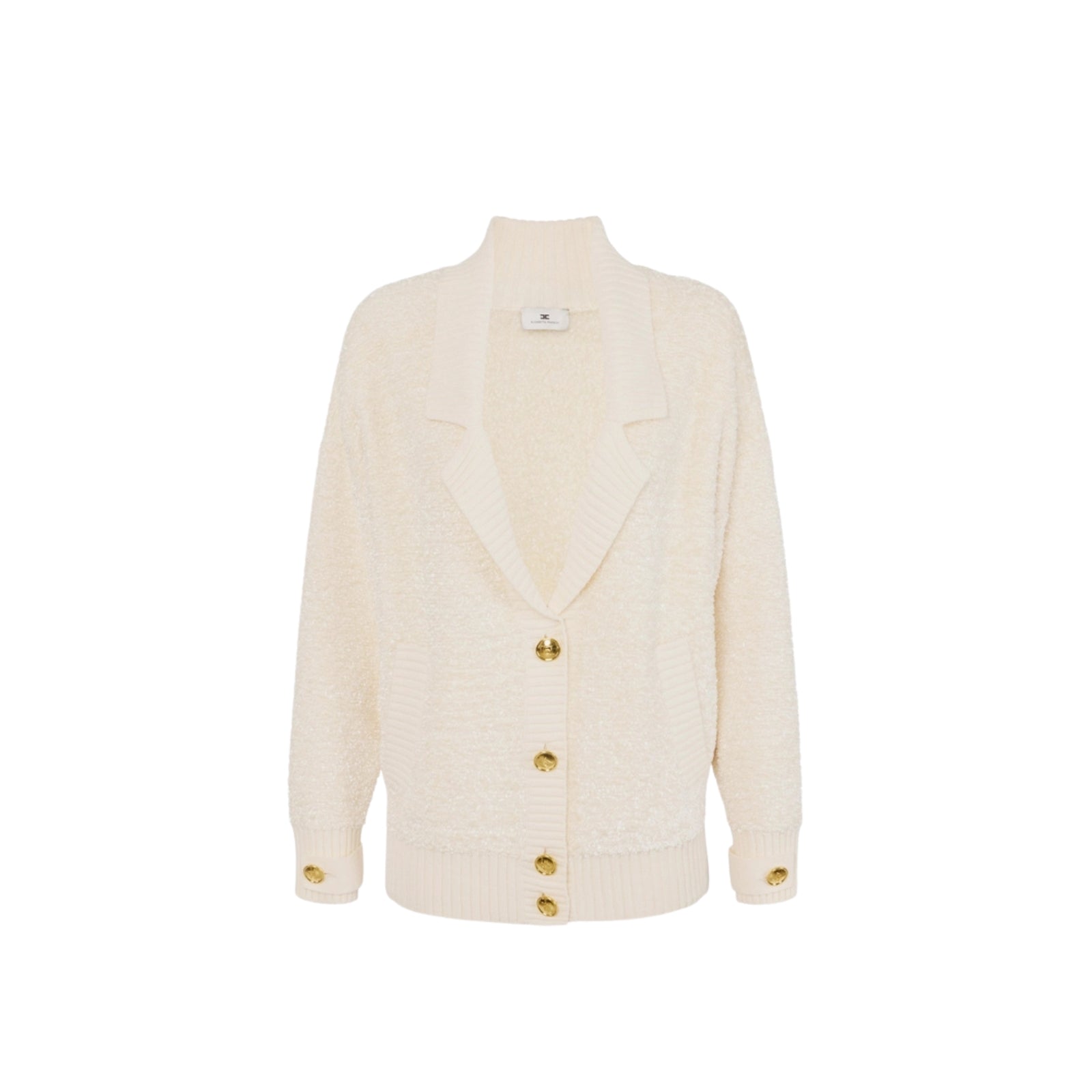 Cardigan in ciniglia bouclé con bottoni gioiello - LATTE