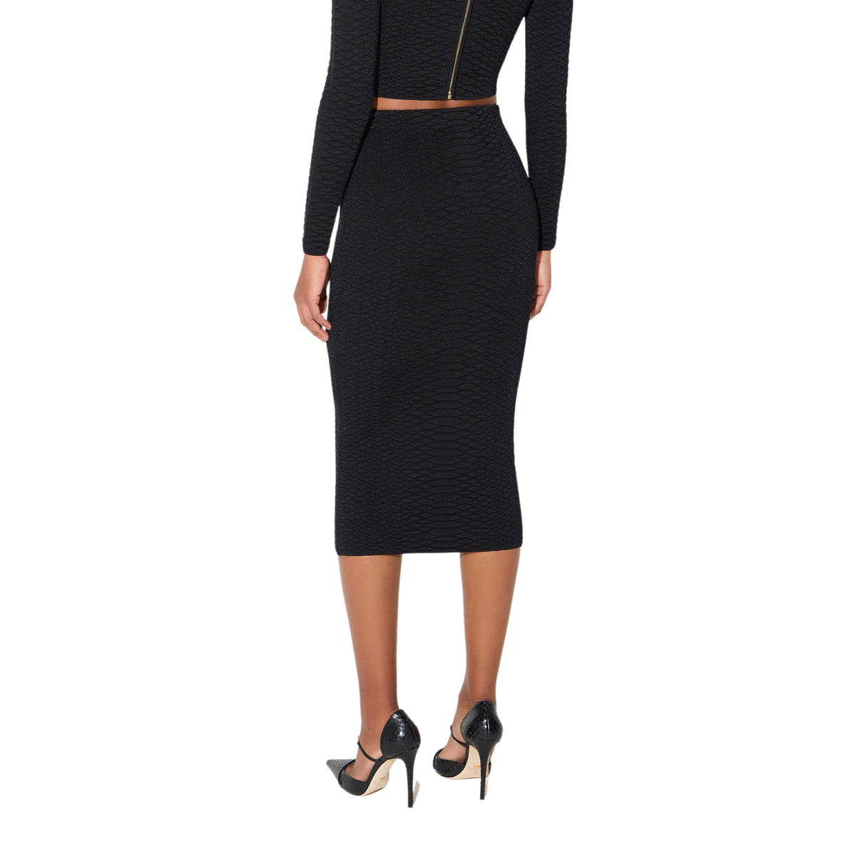 Gonna midi in maglia pattern snake - Nero