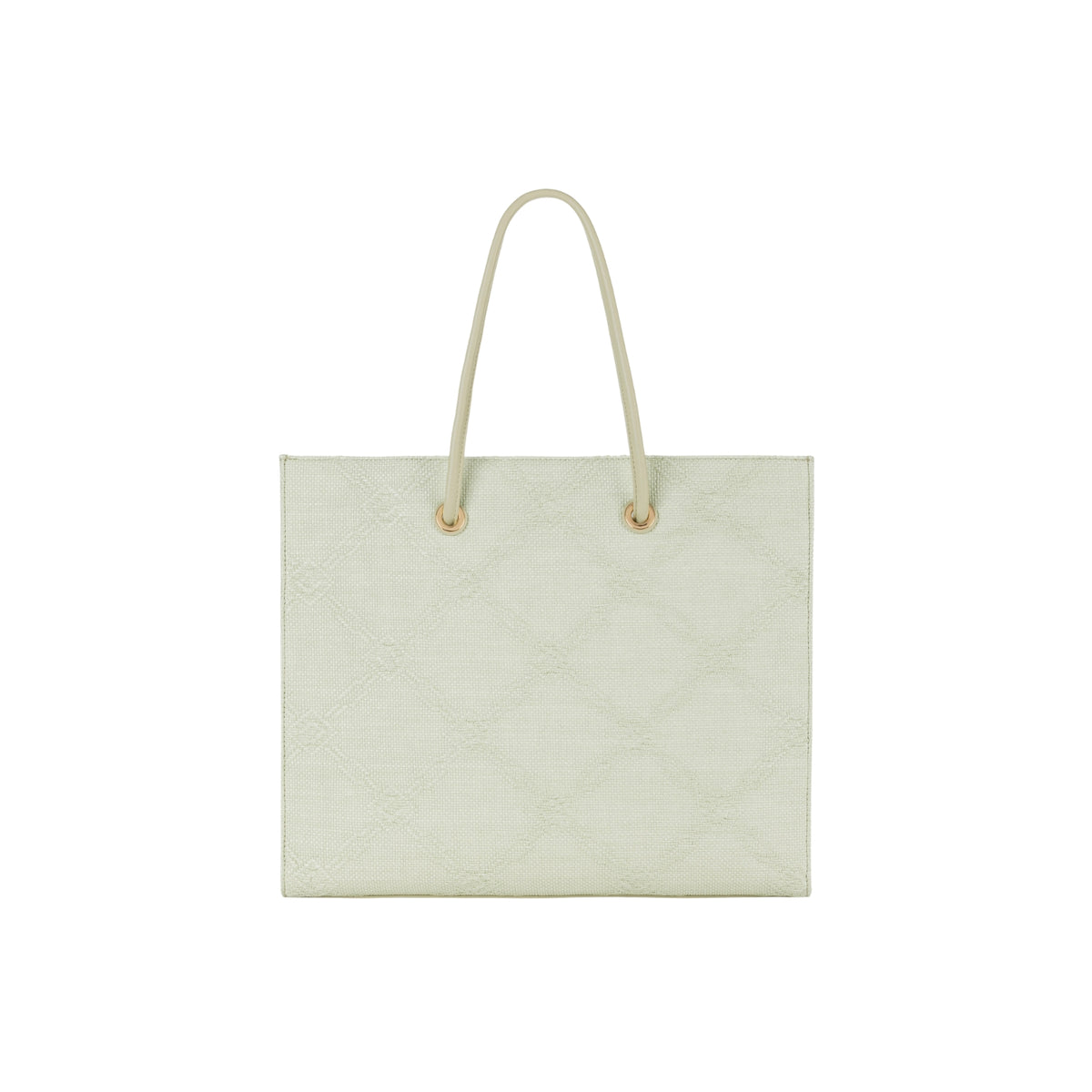 Borsa tote grande in rafia jacquard a losanghe - Avorio