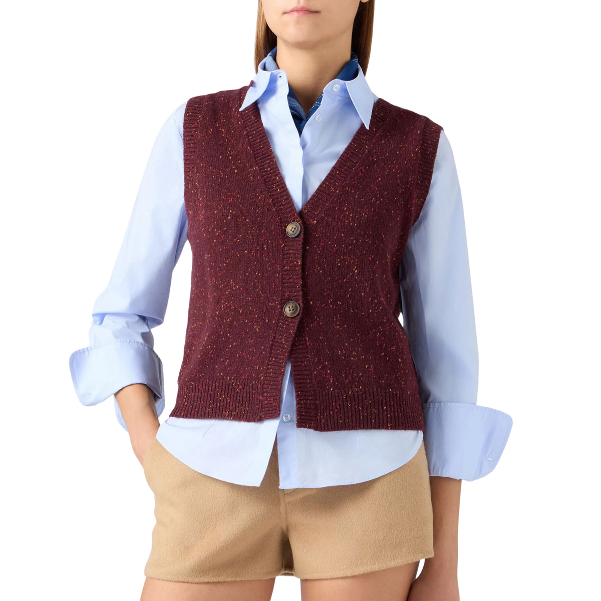 Gilet Carette melanzana in misto lana Donegal