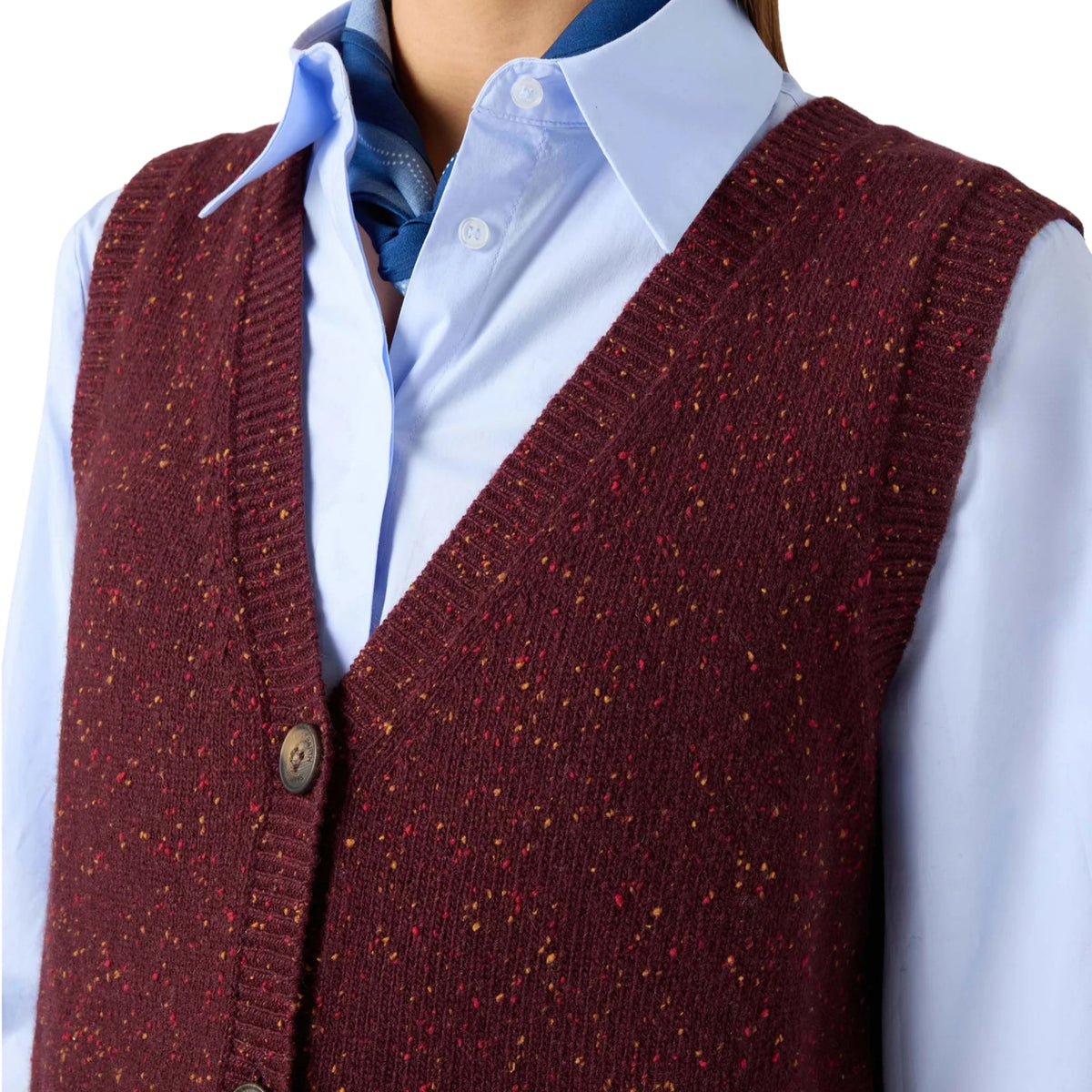 Gilet Carette melanzana in misto lana Donegal