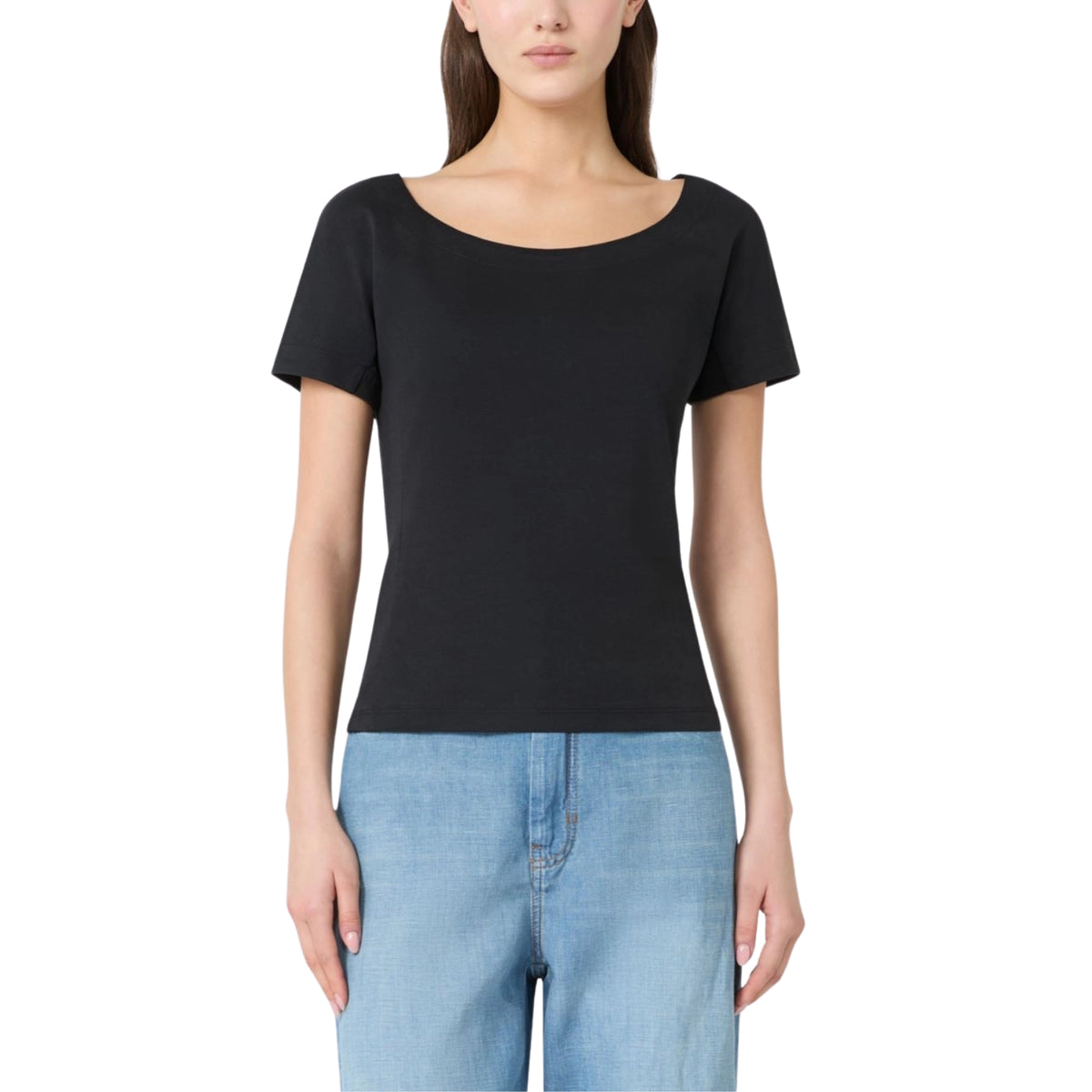 Top corto slim in jersey interlock - Nero