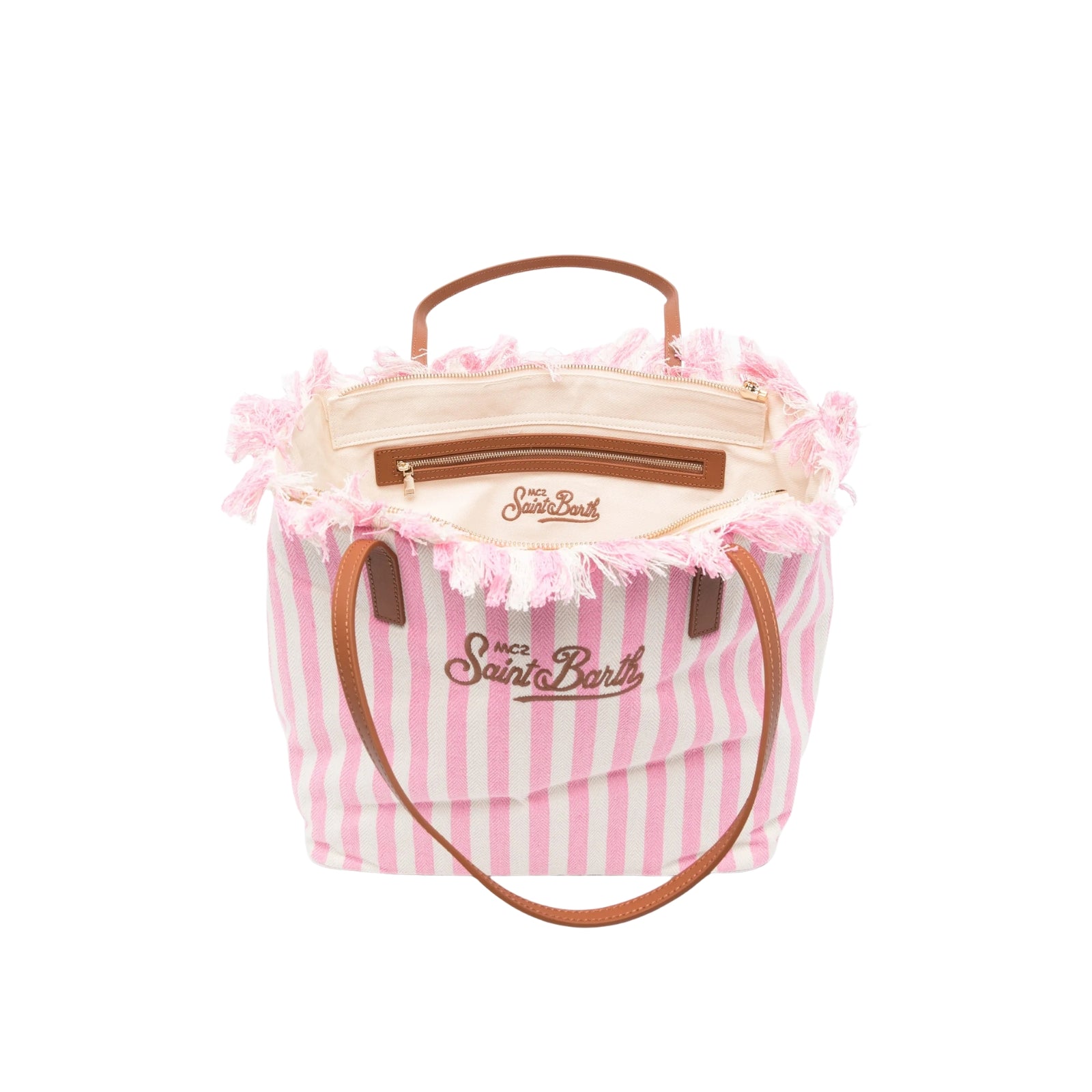 Borsa City regular in canvas con frange - ROSA