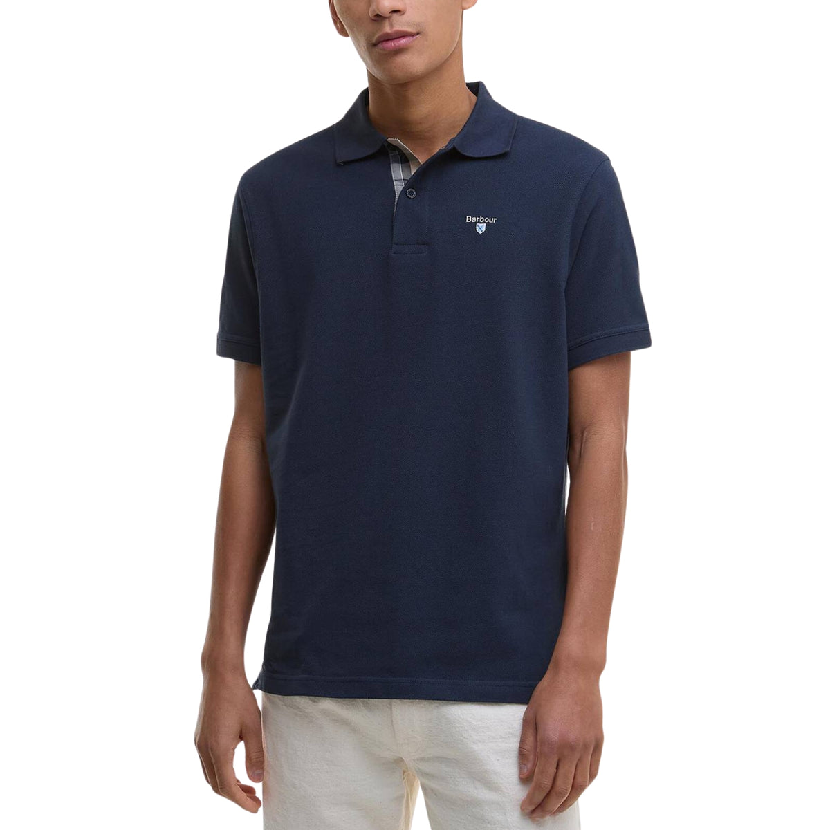 Polo Barbour con finiture tartan - Navy