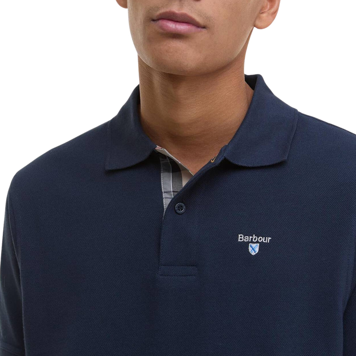 Polo Barbour con finiture tartan - Navy