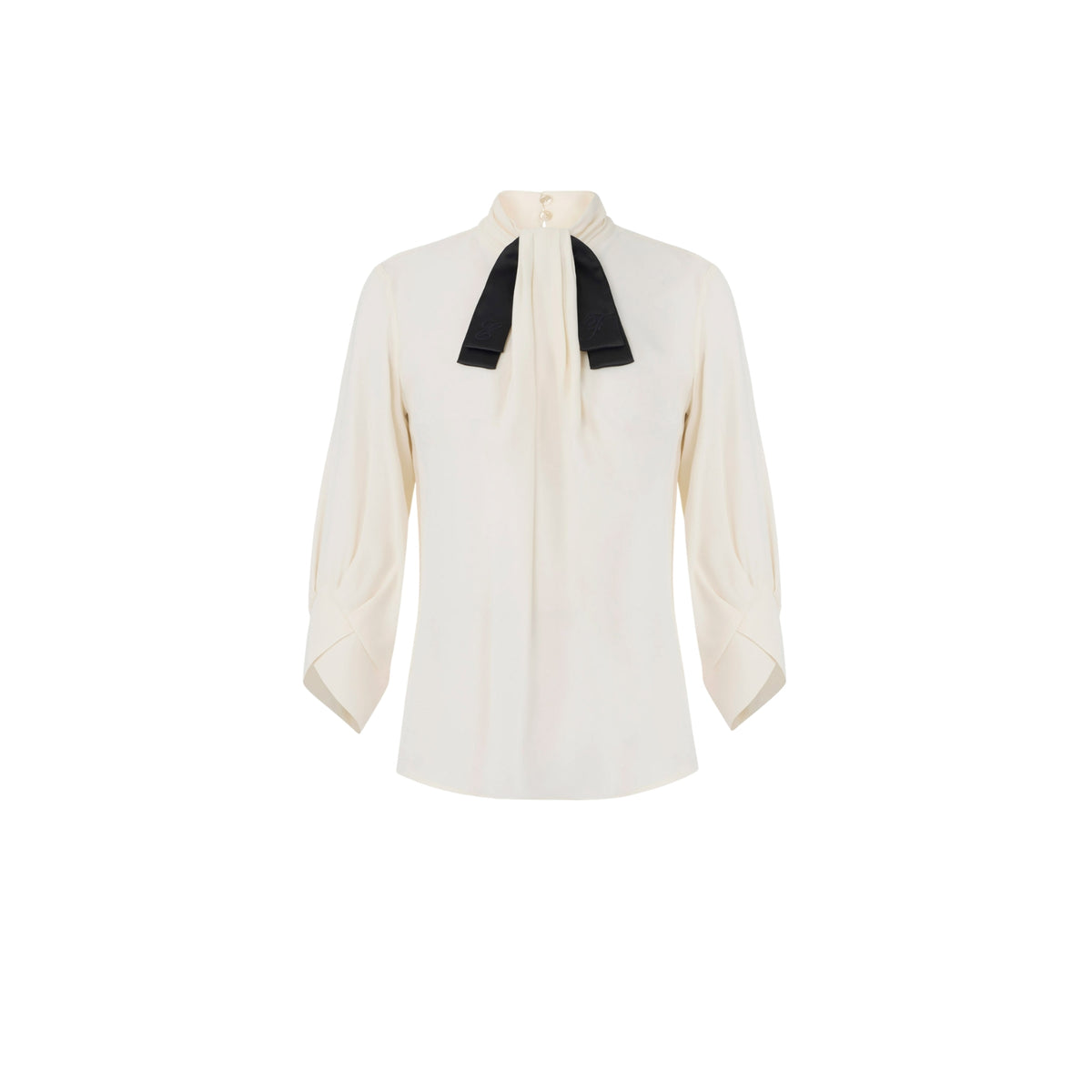 Blusa in georgette con colletto jabot - Burro