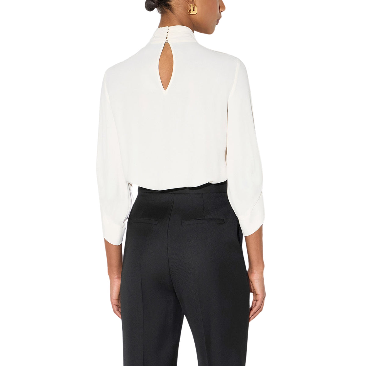 Blusa in georgette con colletto jabot - Burro