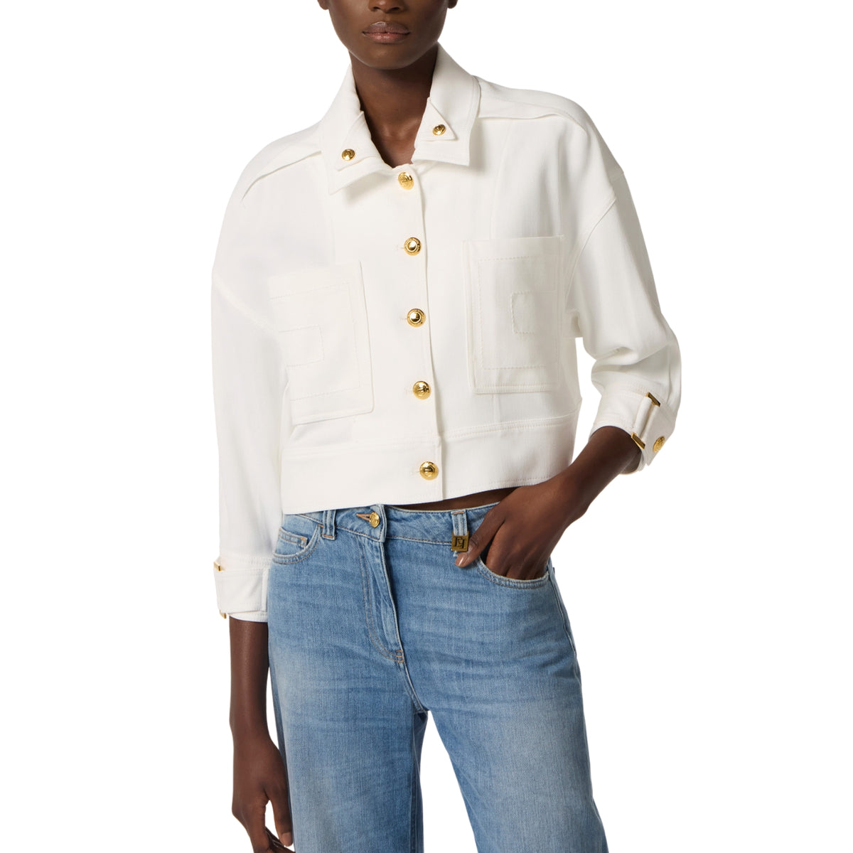 Caban in gabardina con doppio colletto - Avorio
