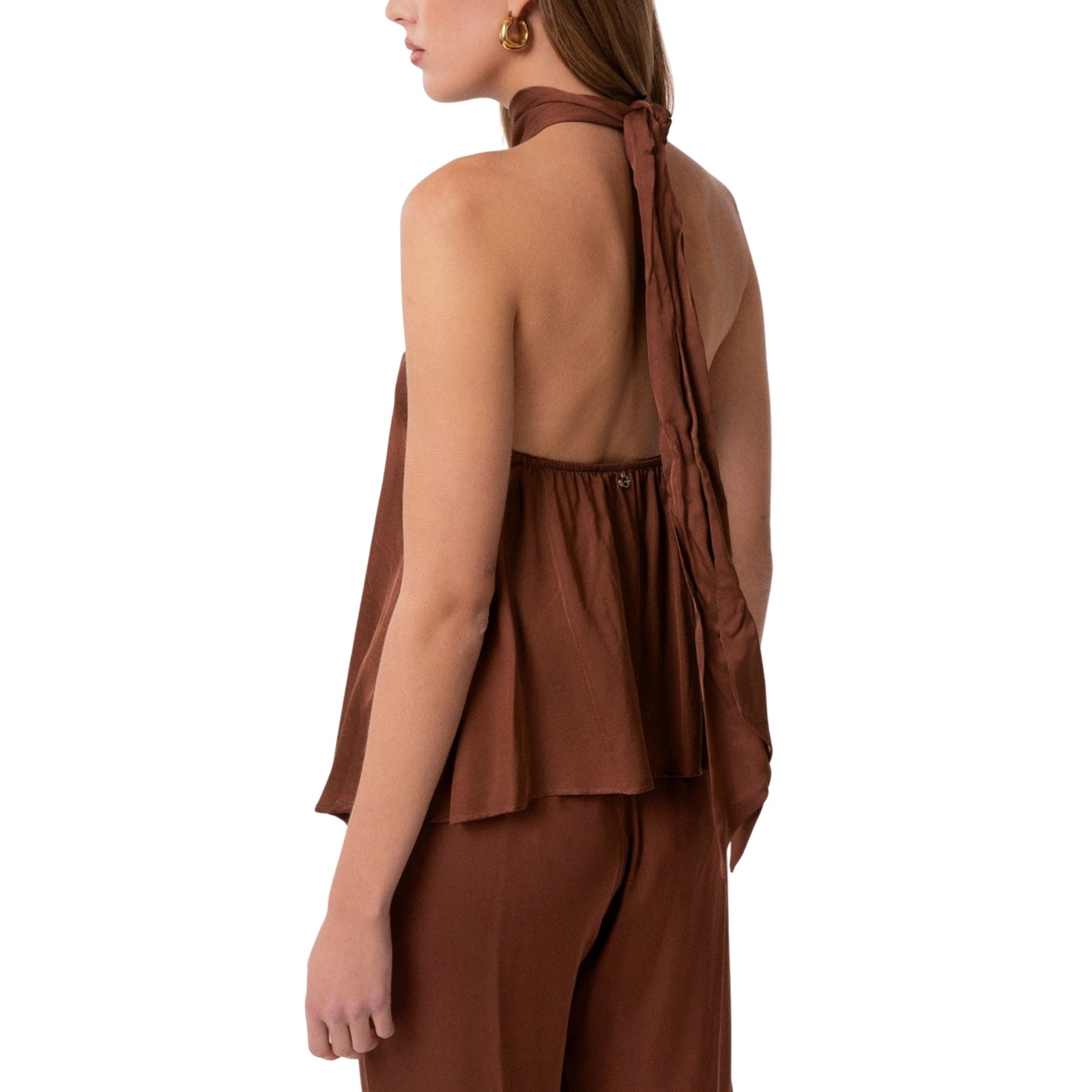 Top A Fazzoletto Collo Halter In Raso Moka