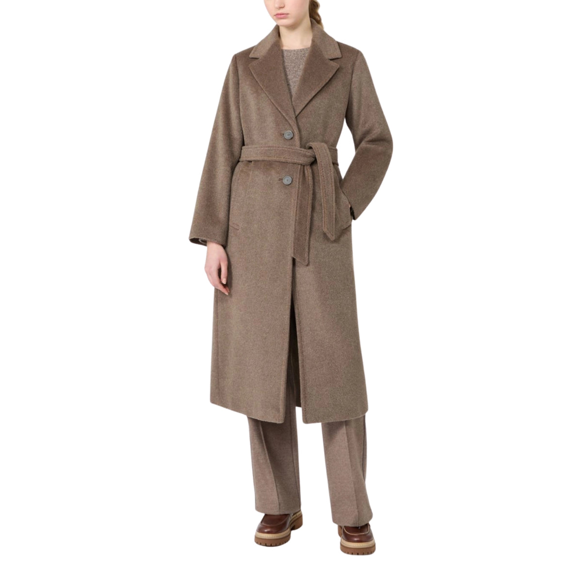 Cappotto lungo in orsetto di lana e alpaca