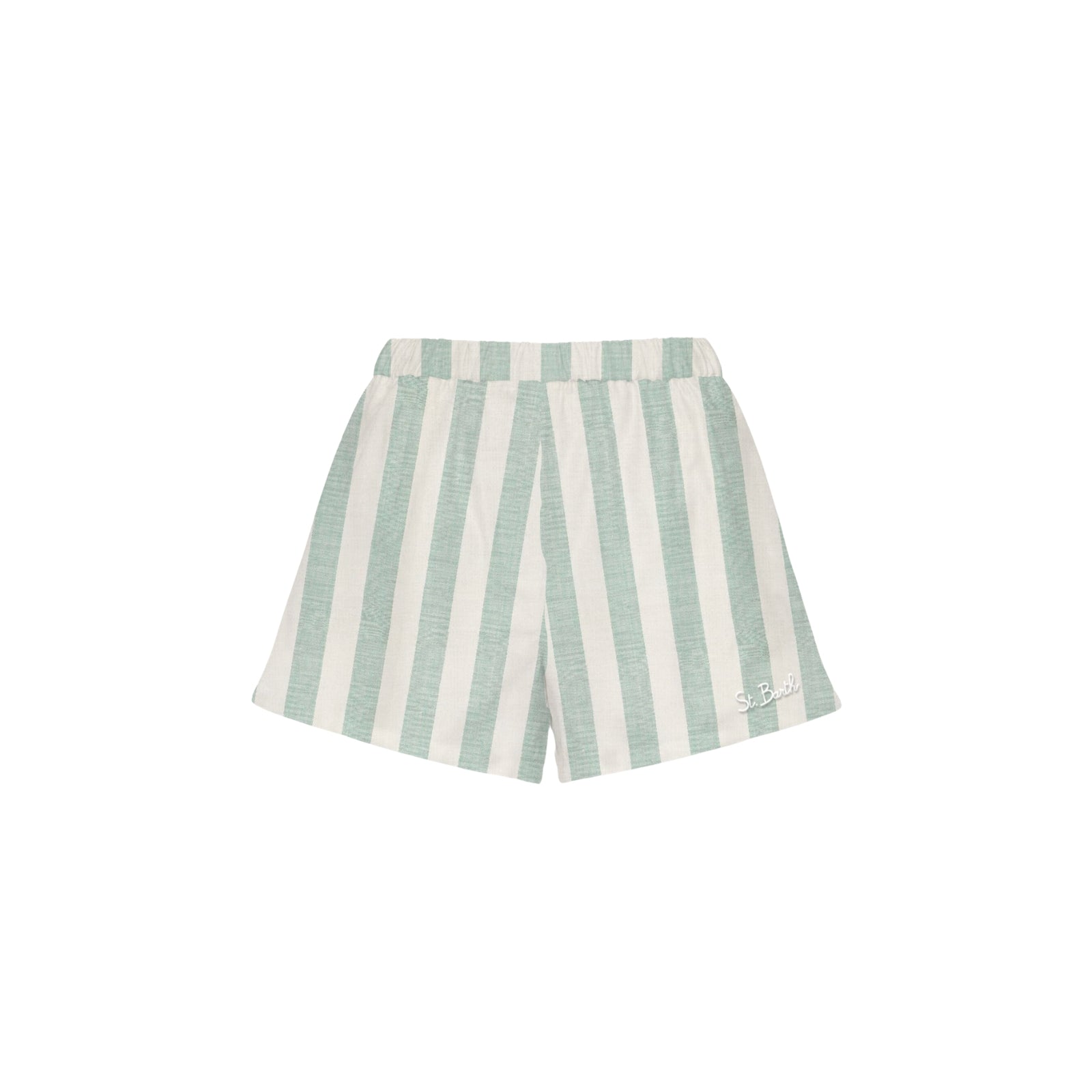 Meave shorts pull up in cotone con stampa a righe verde salvia