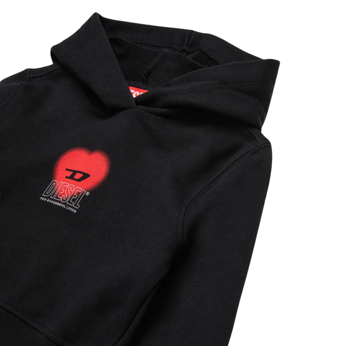 Felpa junior con cappuccio e grafica D sul cuore - Nero