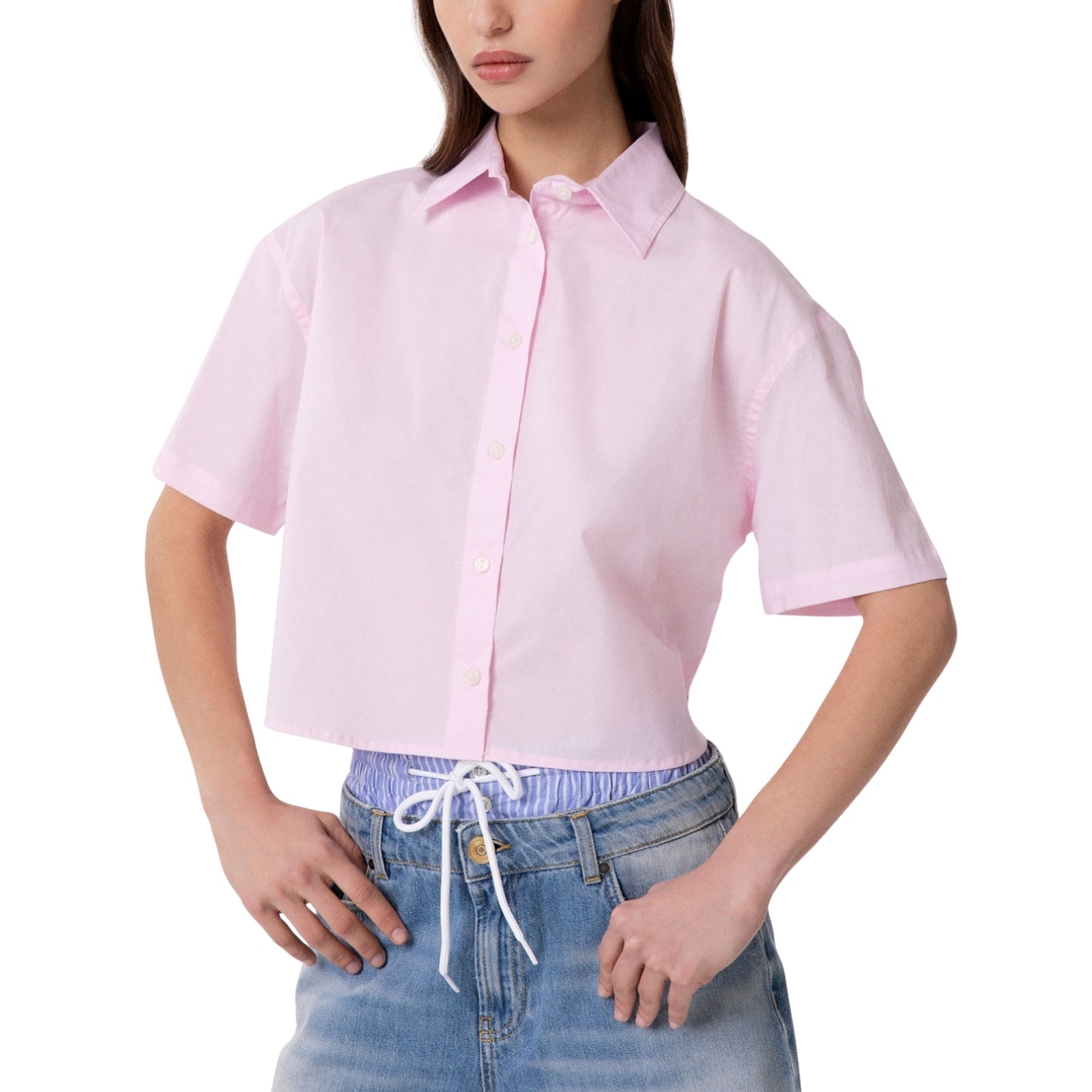 Camicia A Mezza Manica In Popeline Di Cotone