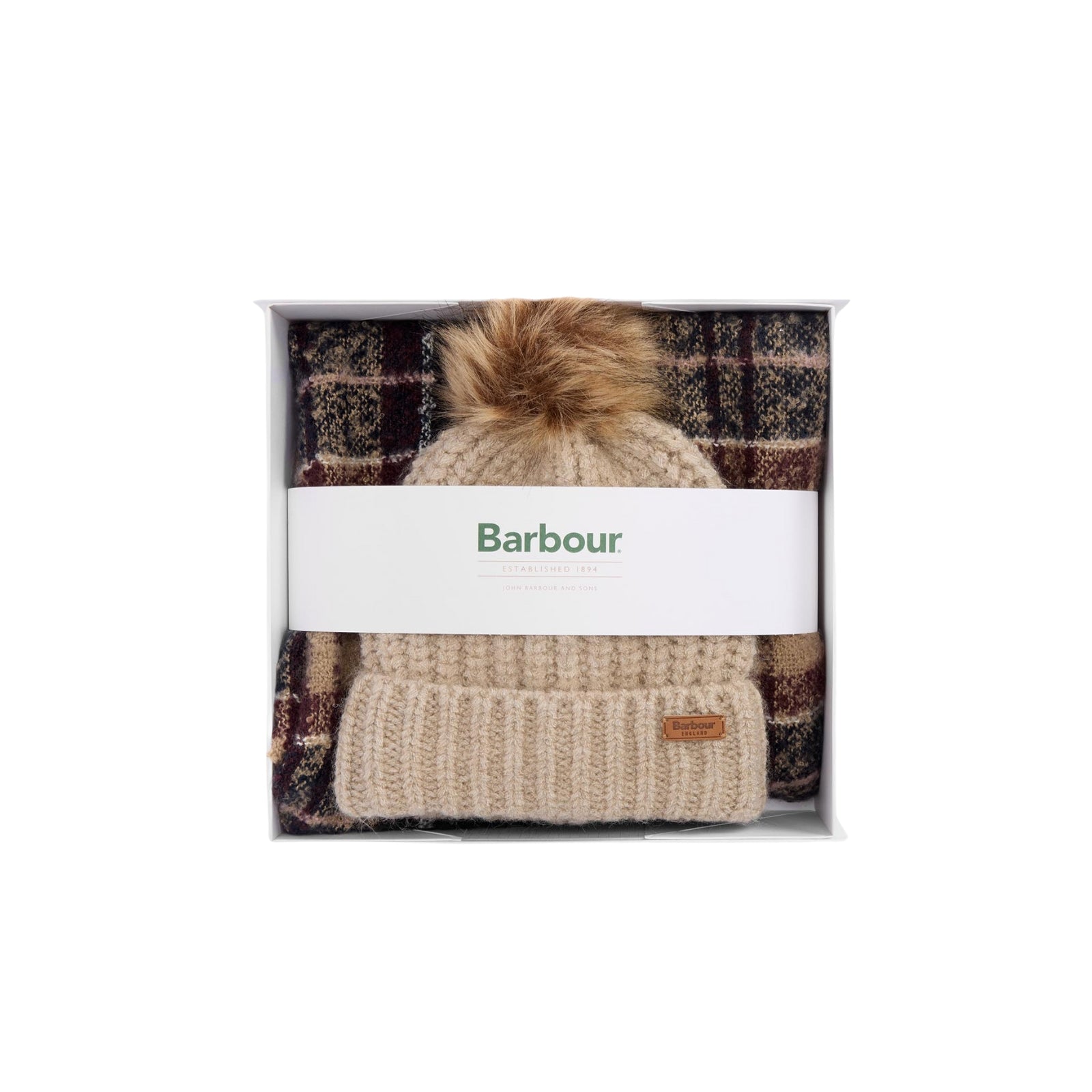 Set regalo berretto e sciarpa tartan Saltburn - PANNA