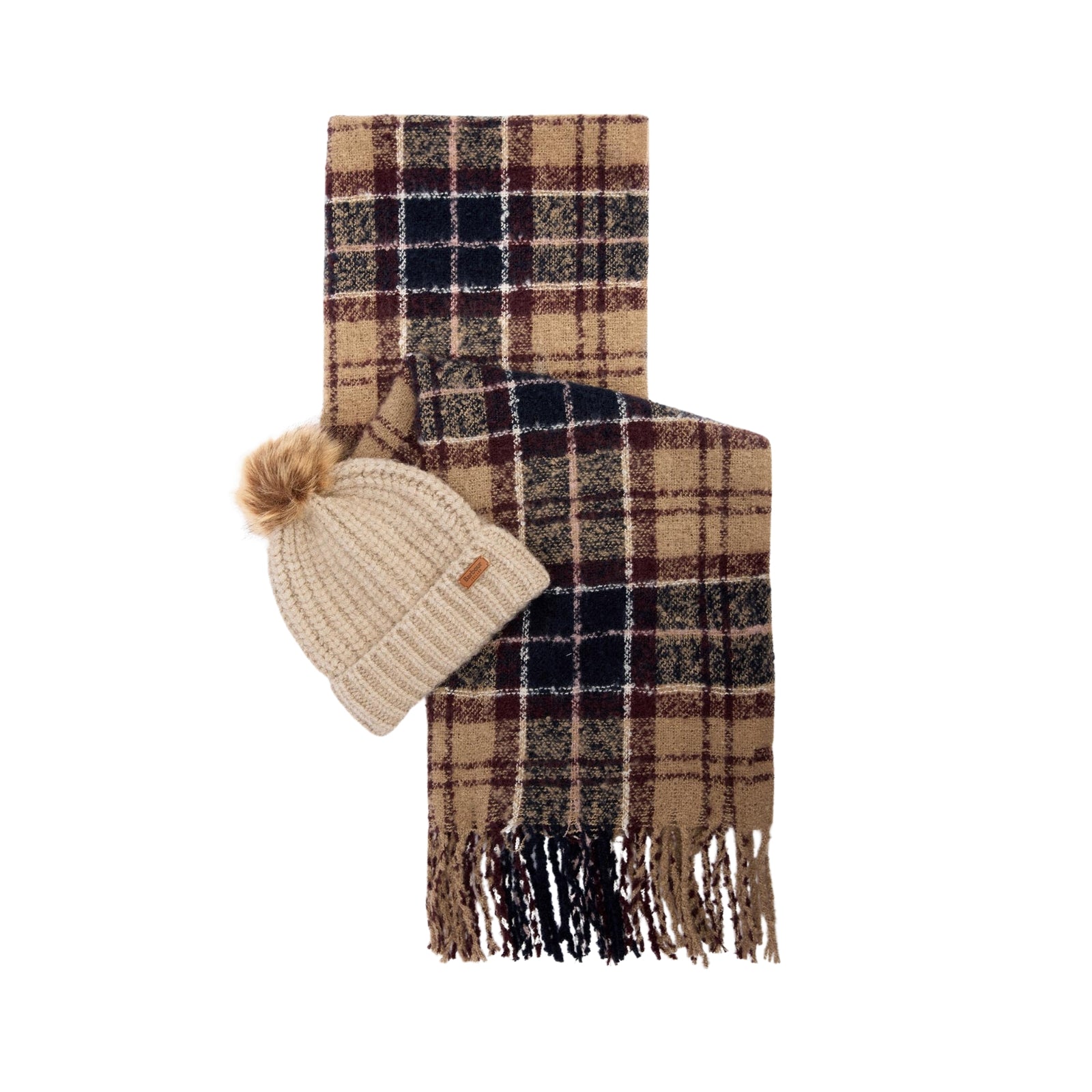 Set regalo berretto e sciarpa tartan Saltburn - PANNA