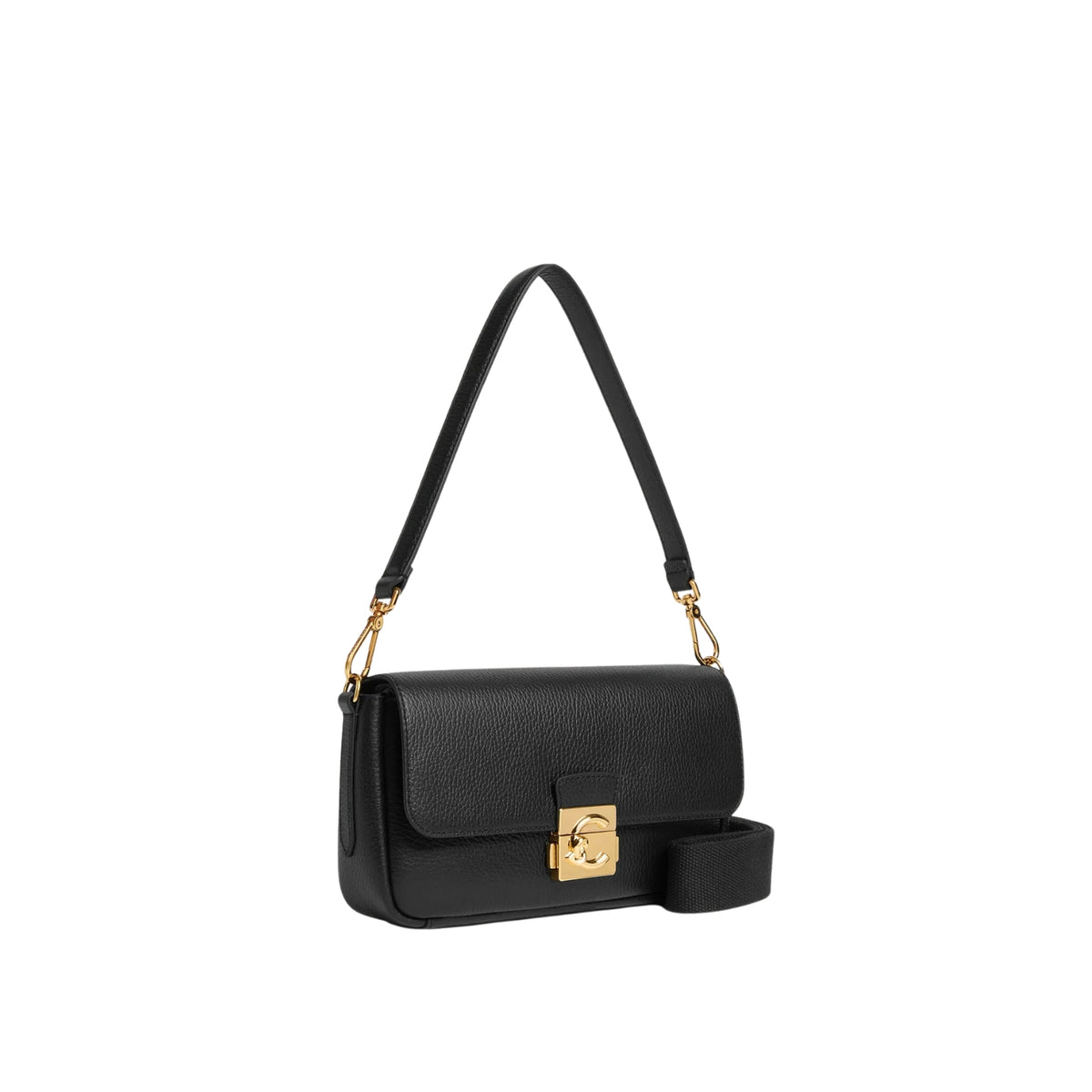 Borsa in pelle bottalata con chiusura distintiva - Nero