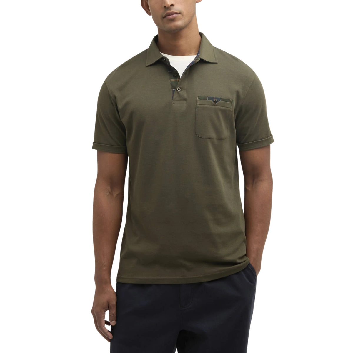 Polo Corpatch in cotone interlock con tartan - Verde