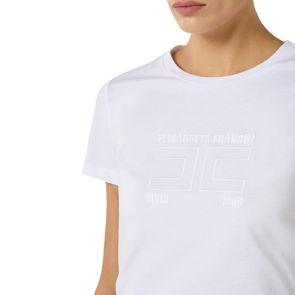 T-shirt con logo ricamato a filo - Gesso