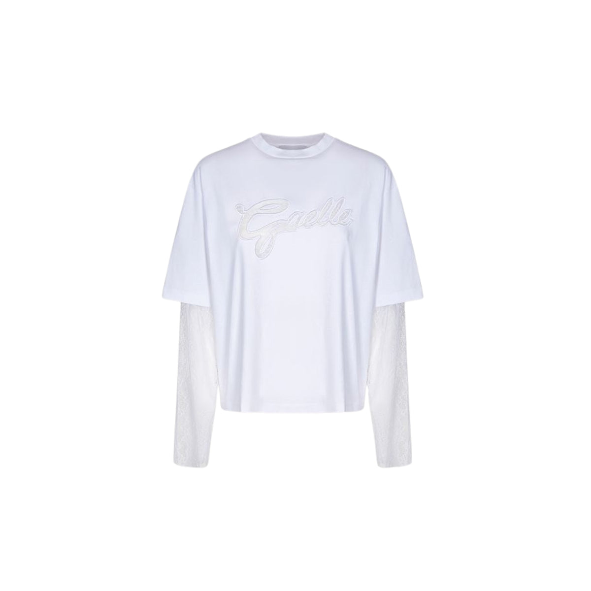 T-shirt crop con manica in pizzo - Bianco