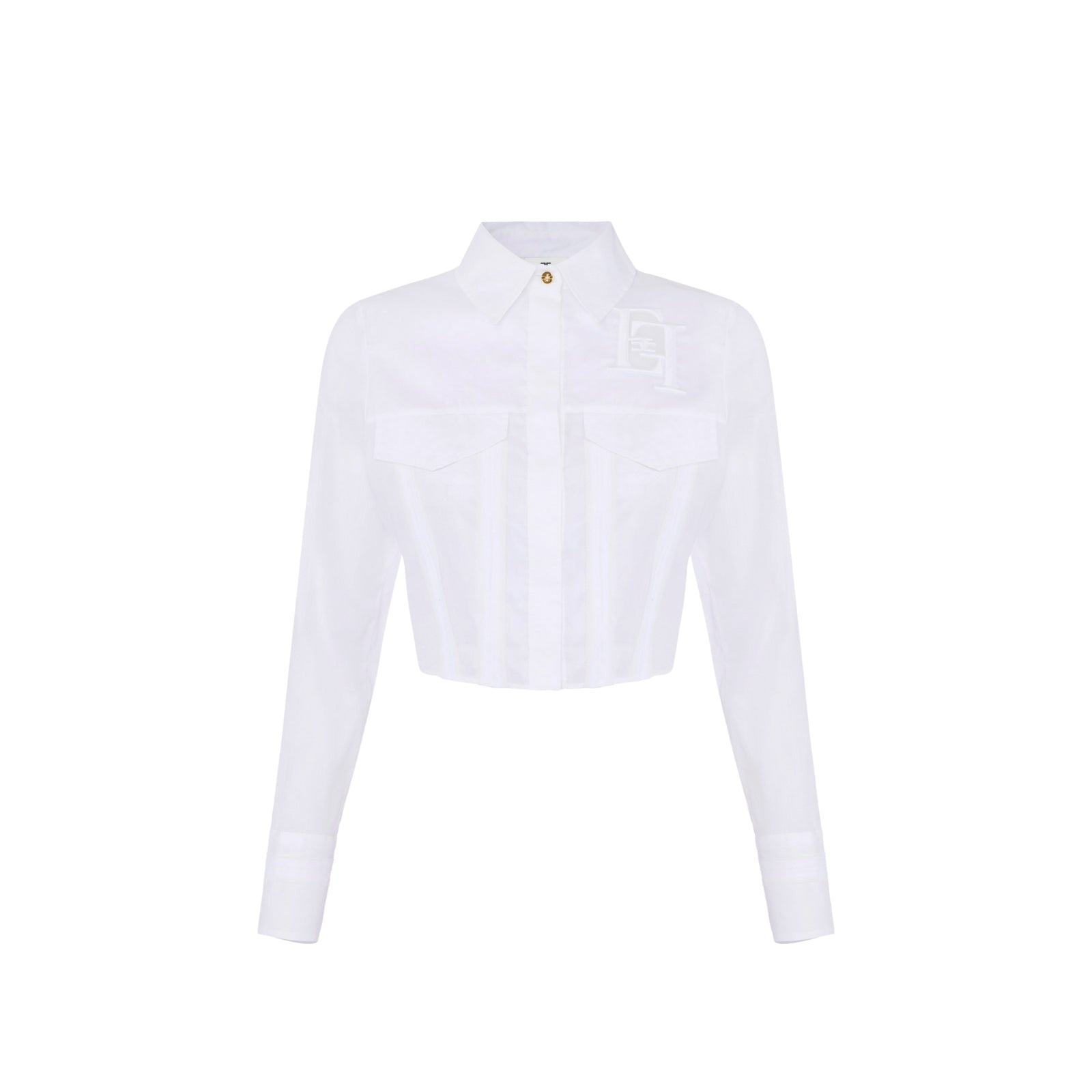 Camicia in cotone con patte e ricami