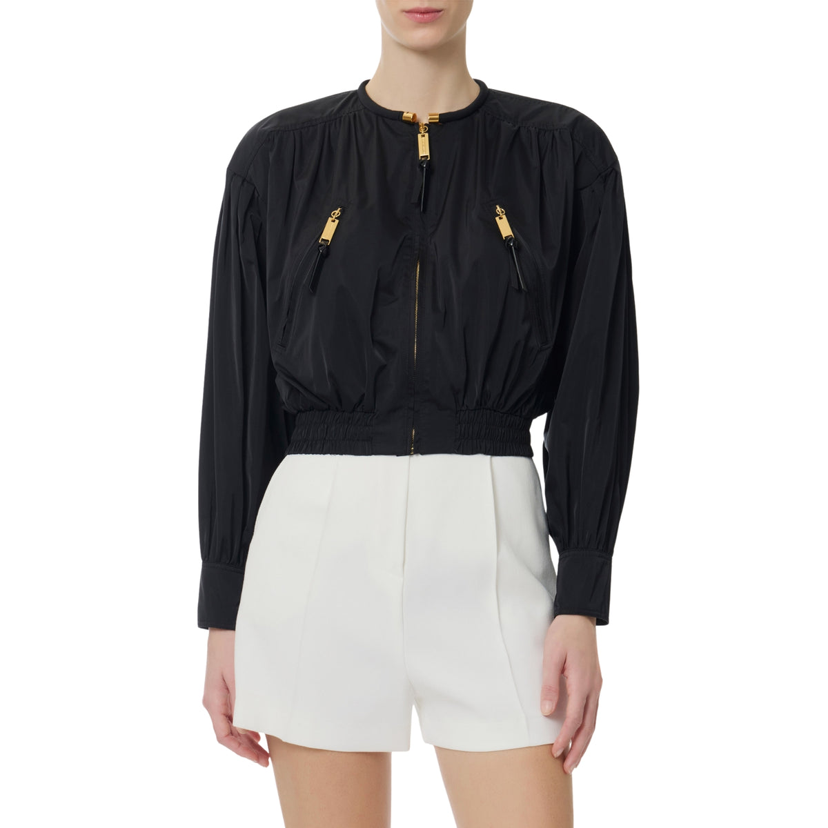 Bomber in tessuto vela con collo tubolare - Nero