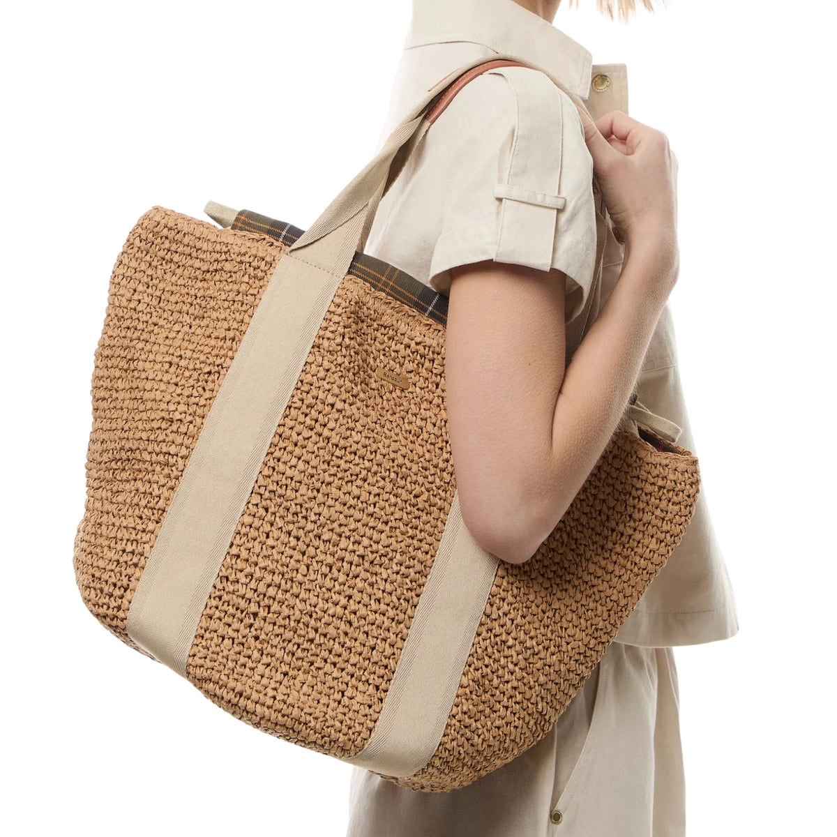 Borsa tote Lily con finiture tartan - Naturale