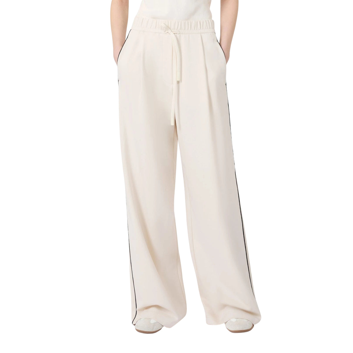 Pantalone wide leg in punto Milano - Panna
