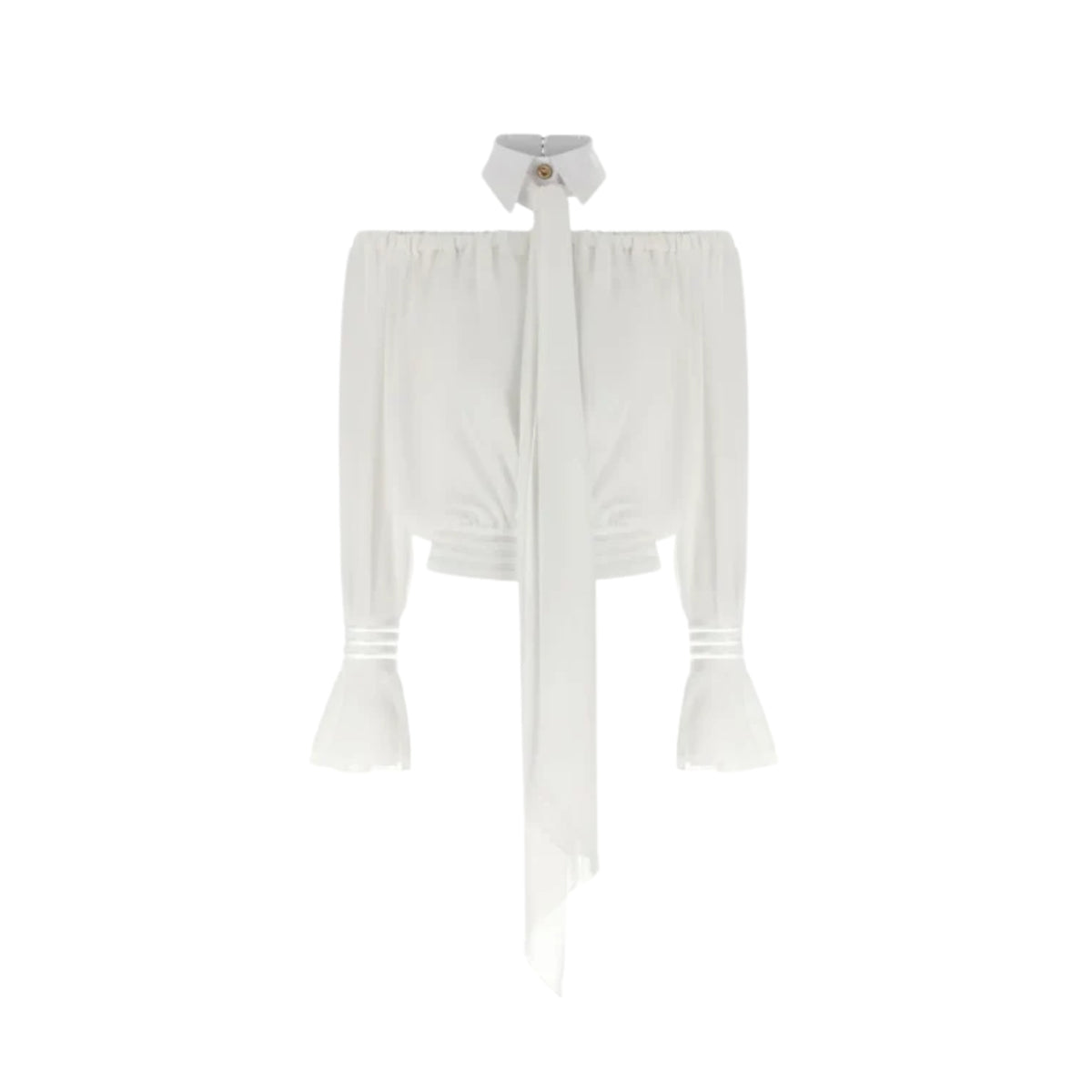 Blusa con scollo off-shoulder e colletto gioiello - Avorio