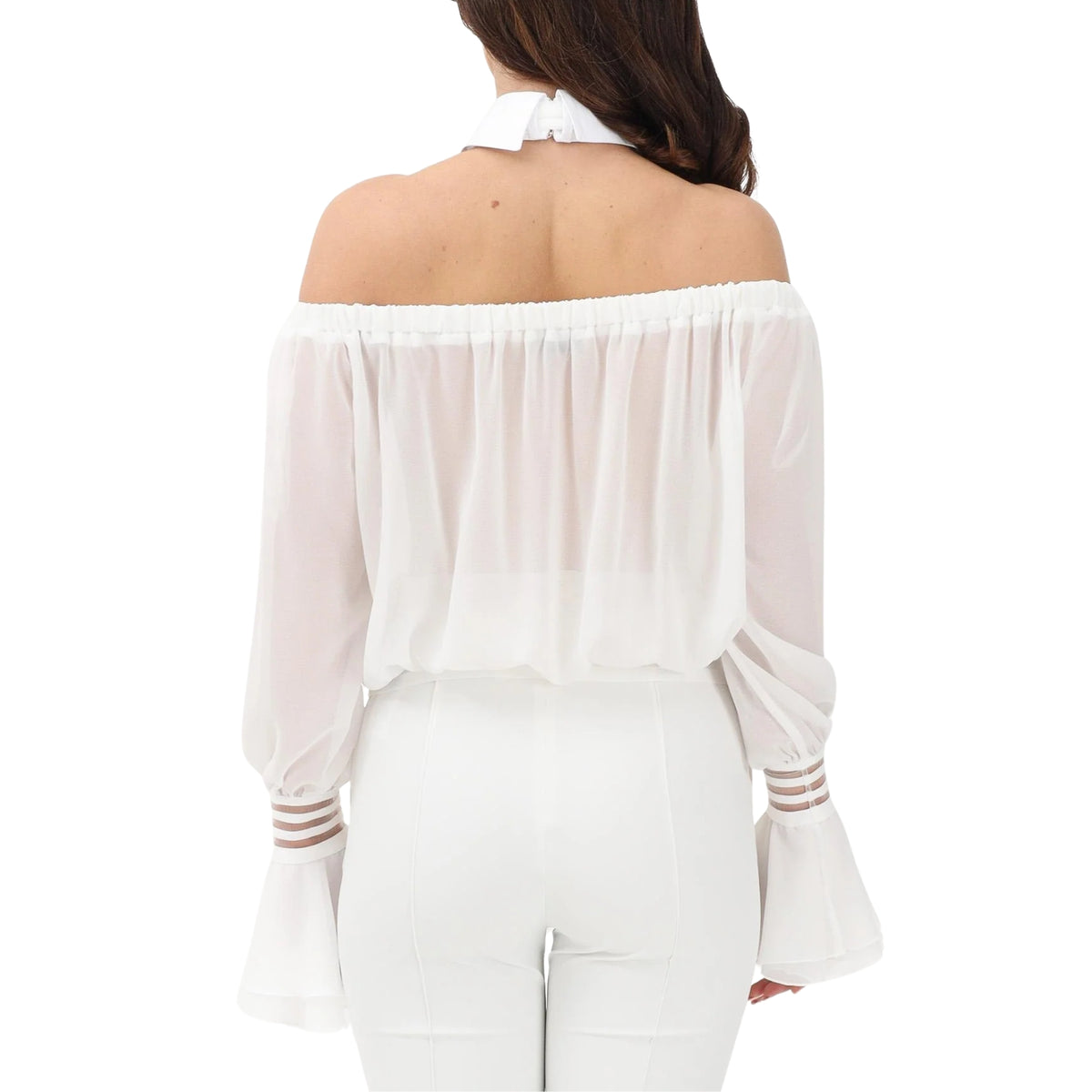 Blusa con scollo off-shoulder e colletto gioiello - Avorio